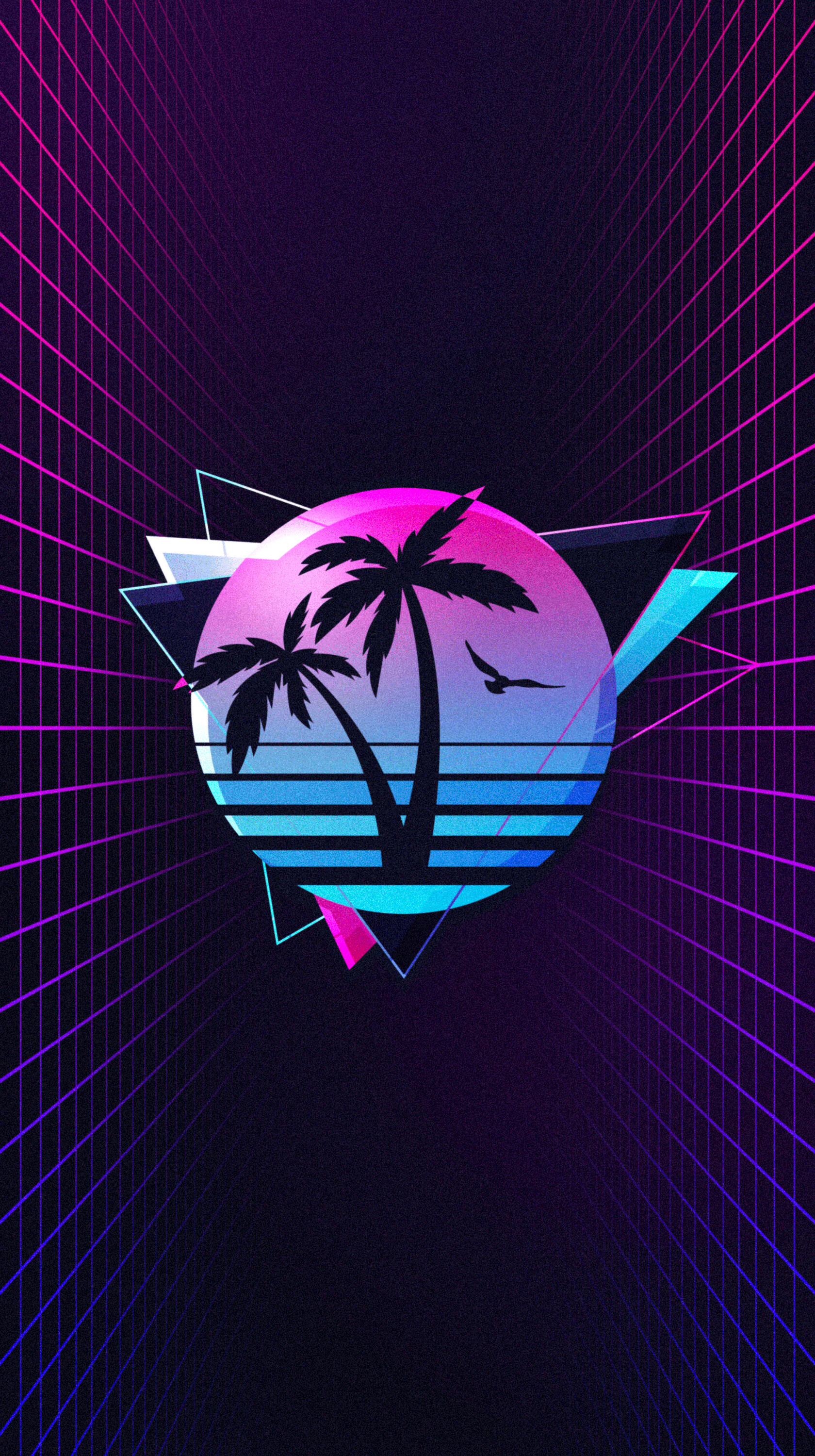 Palm tree vaporwave wallpaper, Retro vibes, Neon colors, Aesthetic appeal, 1680x3000 HD Phone