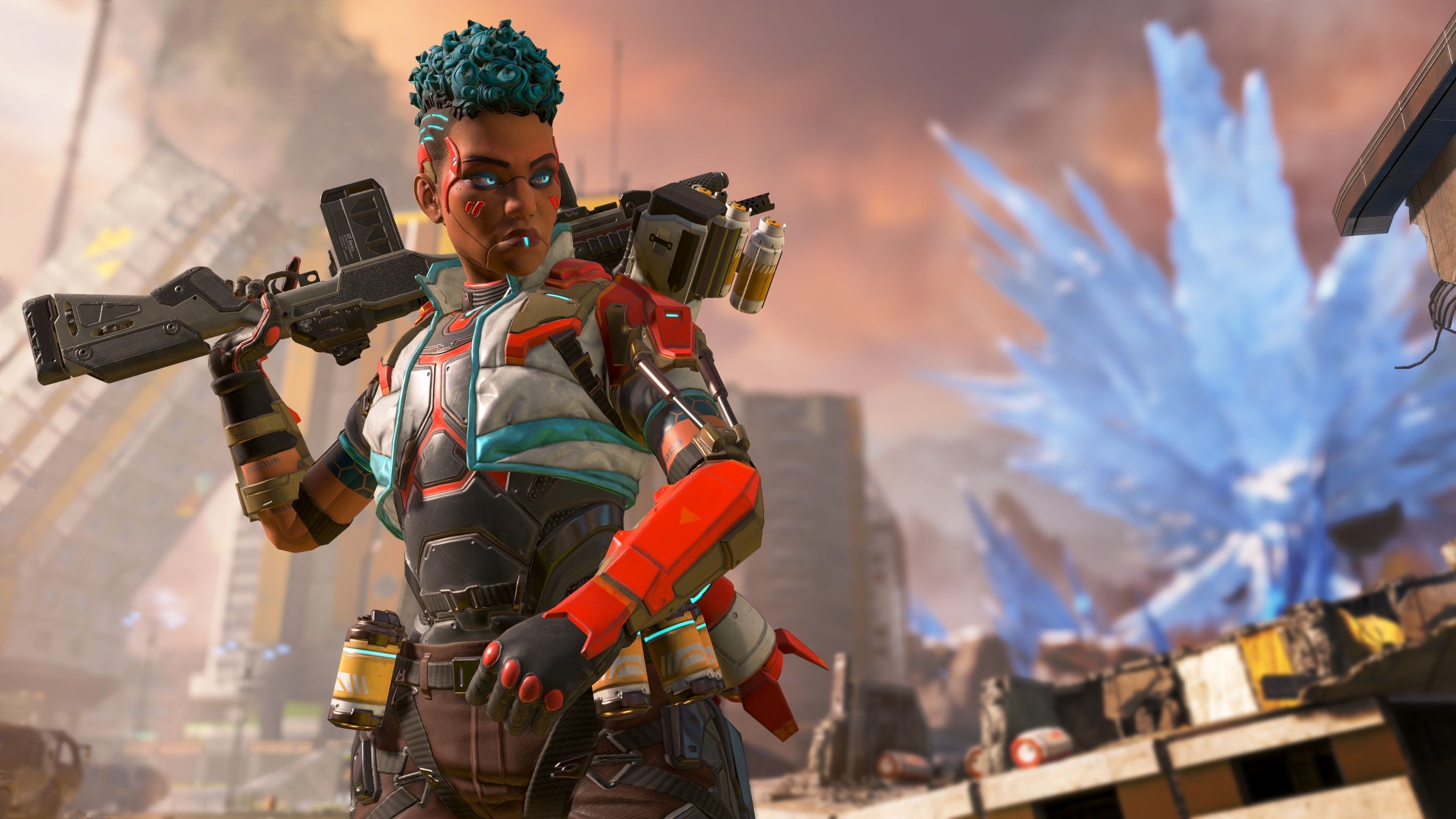 Apex Legends, Bangalore character, Explosive battles, Futuristic metropolis, 3840x2160 4K Desktop