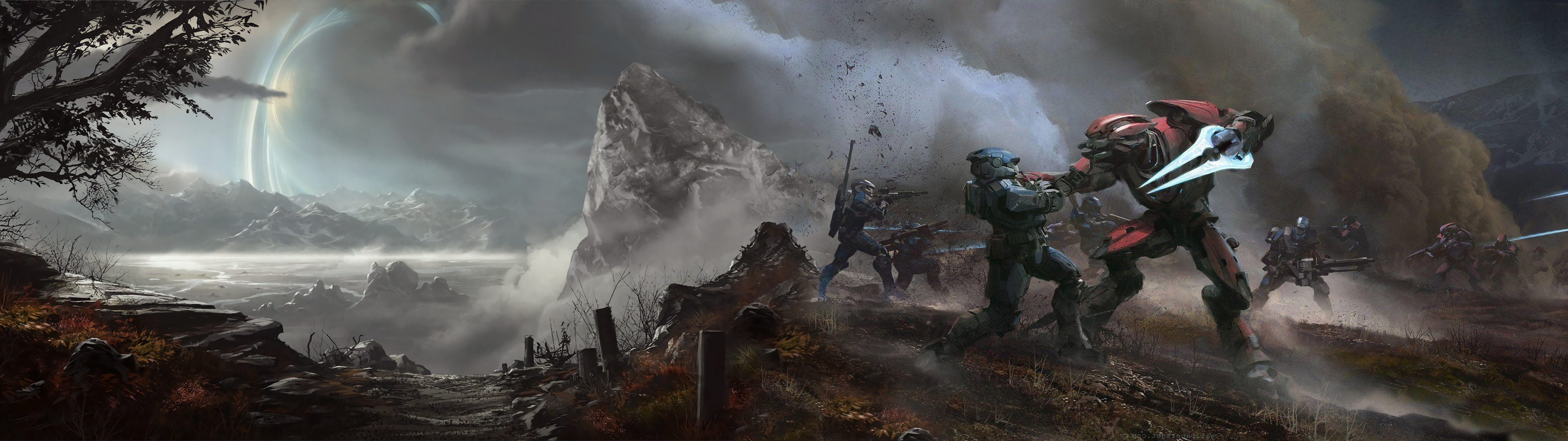 Halo: Reach gaming, Multiwallpaper display, Seamless background, Gaming immersion, 3840x1080 Dual Screen Desktop