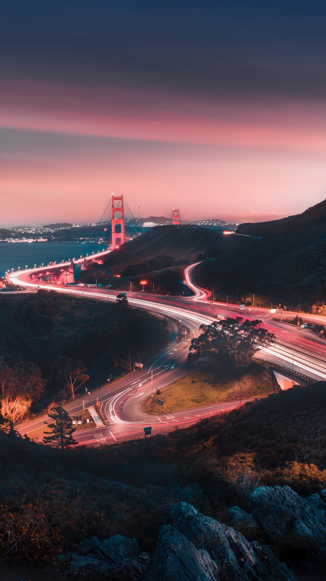 Golden Gate Bridge, Sunset traffic, San Francisco USA, World, 1080x1920 Full HD Phone