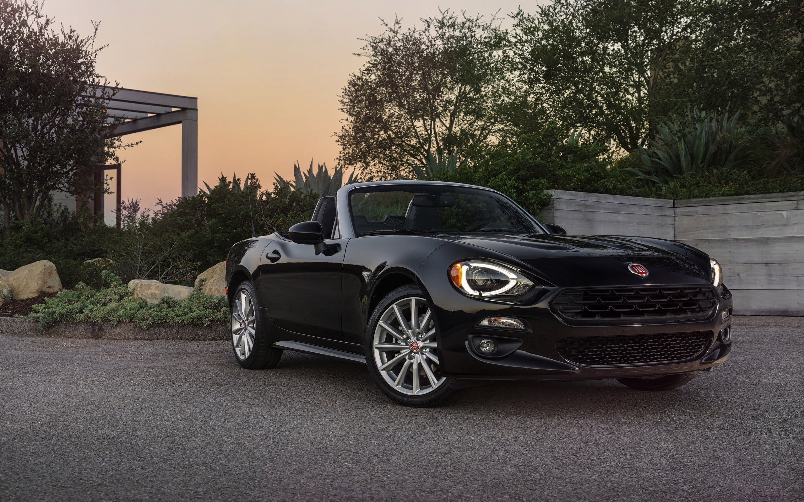 Fiat 124 Spider, Black, Convertible car, 2560x1600 HD Desktop