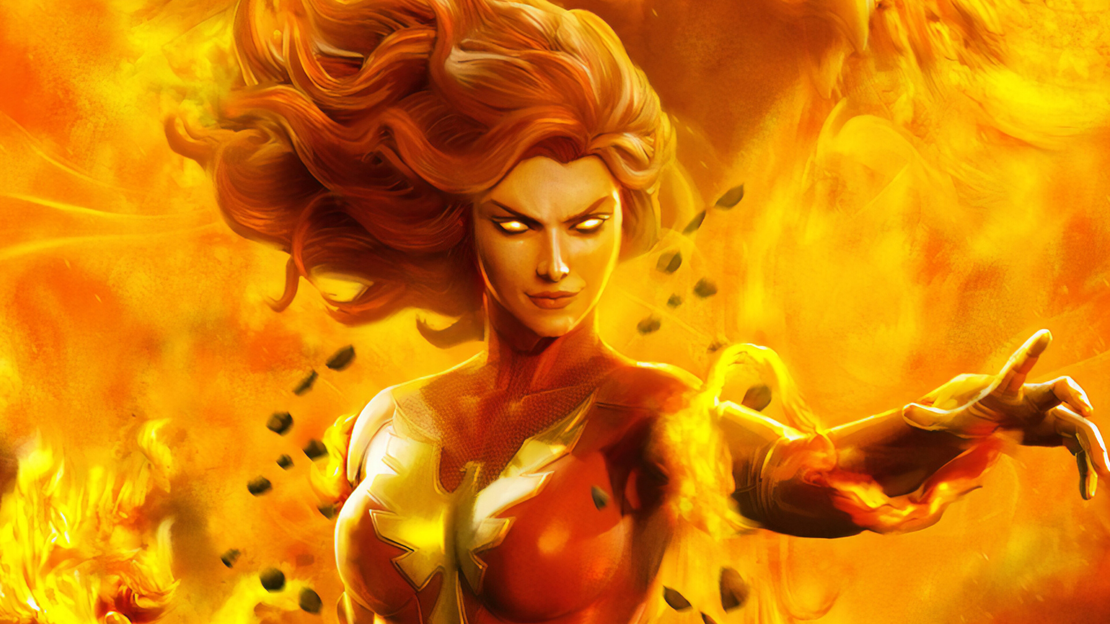 Dark Phoenix art, Fiery power, Cosmic force, High-definition wallpaper, 3840x2160 4K Desktop