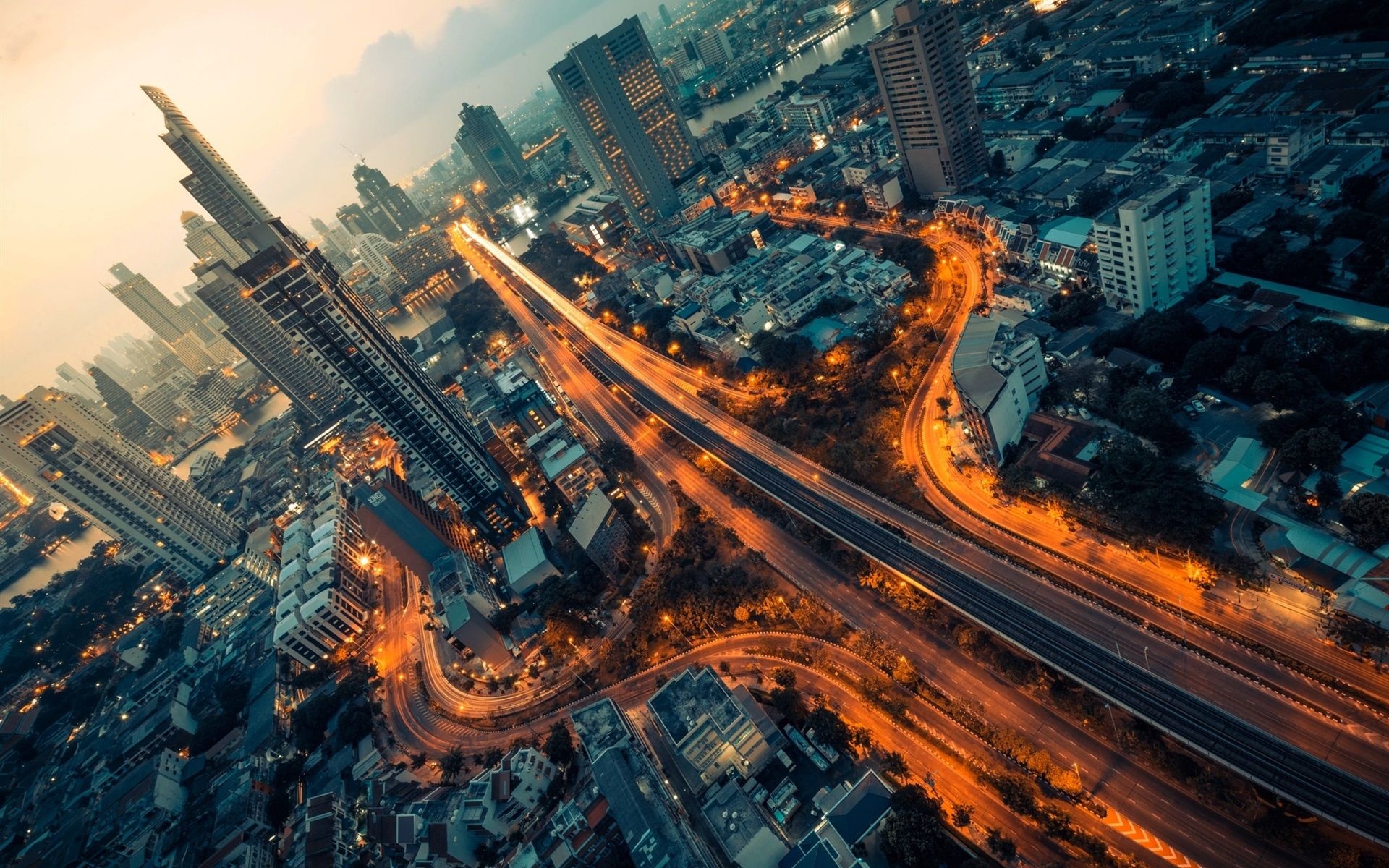 Bangkok streets, Night scenery, 4K HD backgrounds, 1920x1200 HD Desktop