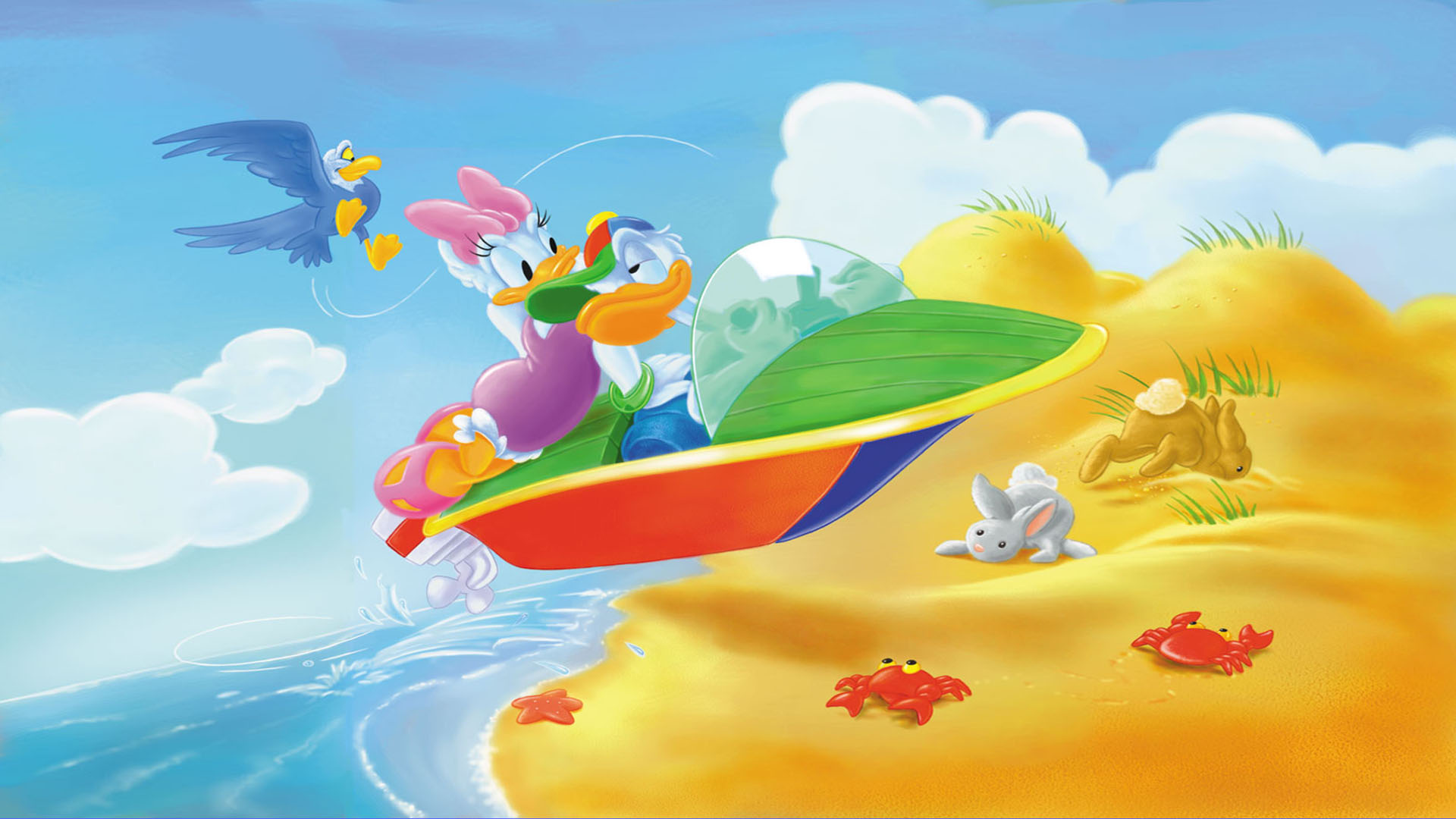 Donald Duck, Motorboat ride, Wallpaper HD, Eye-catching, 1920x1080 Full HD Desktop