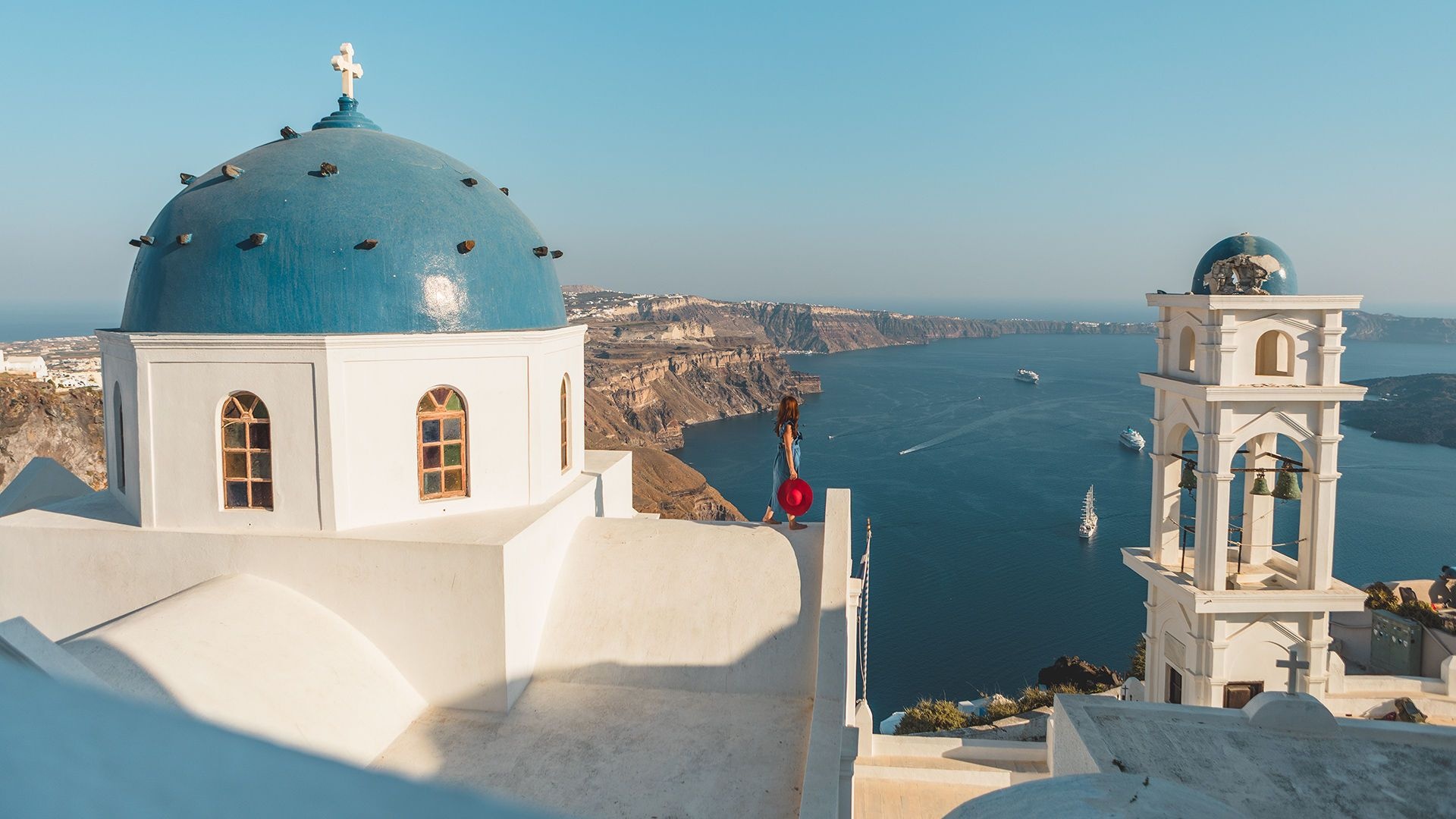 Blue Domes of Oia, Santorini, Greek paradise, Postcard-worthy scenery, 1920x1080 Full HD Desktop