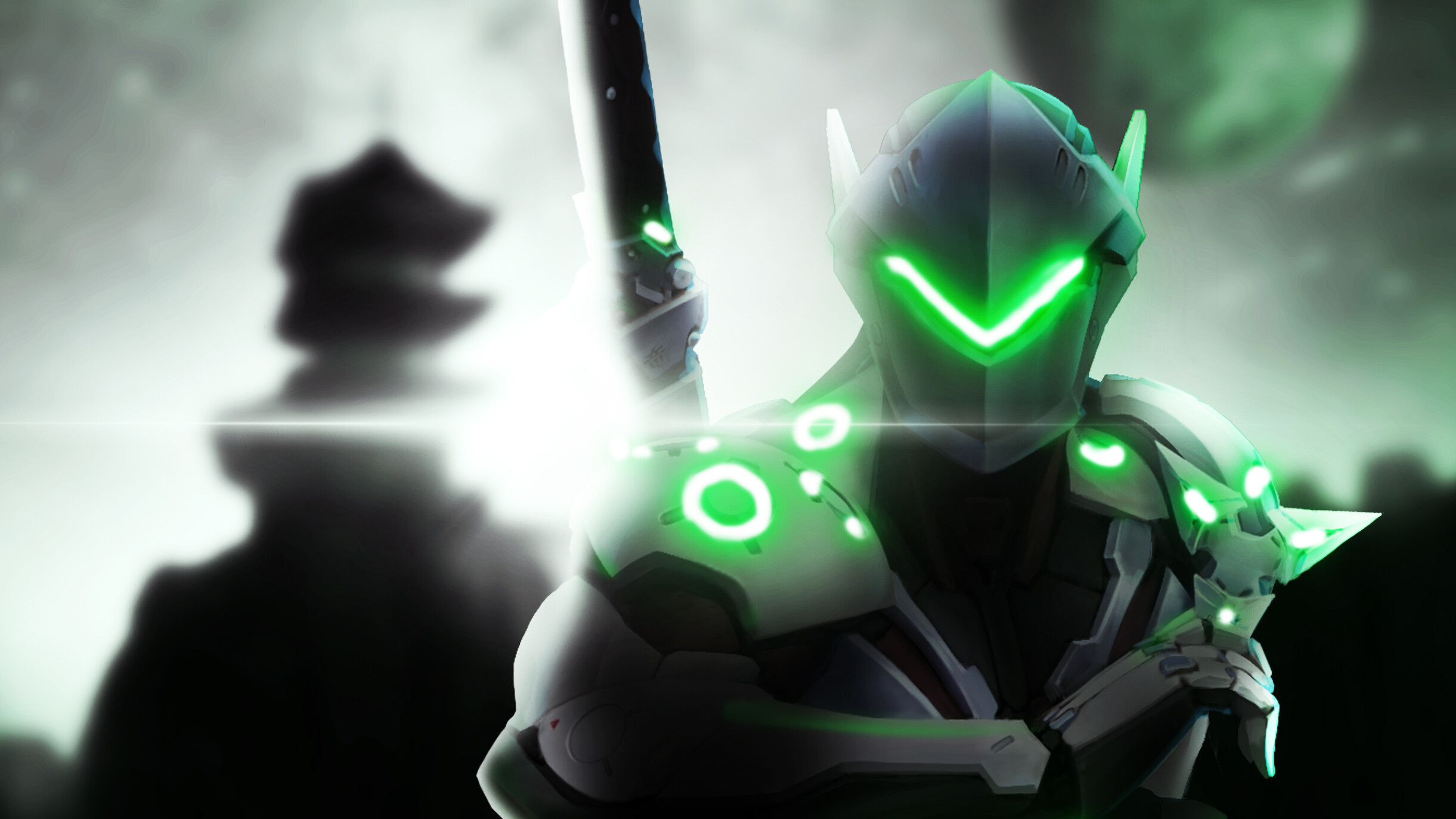 Genji, HD gaming wallpapers, Sharpshooting ninja, Agile combat, 2450x1380 HD Desktop