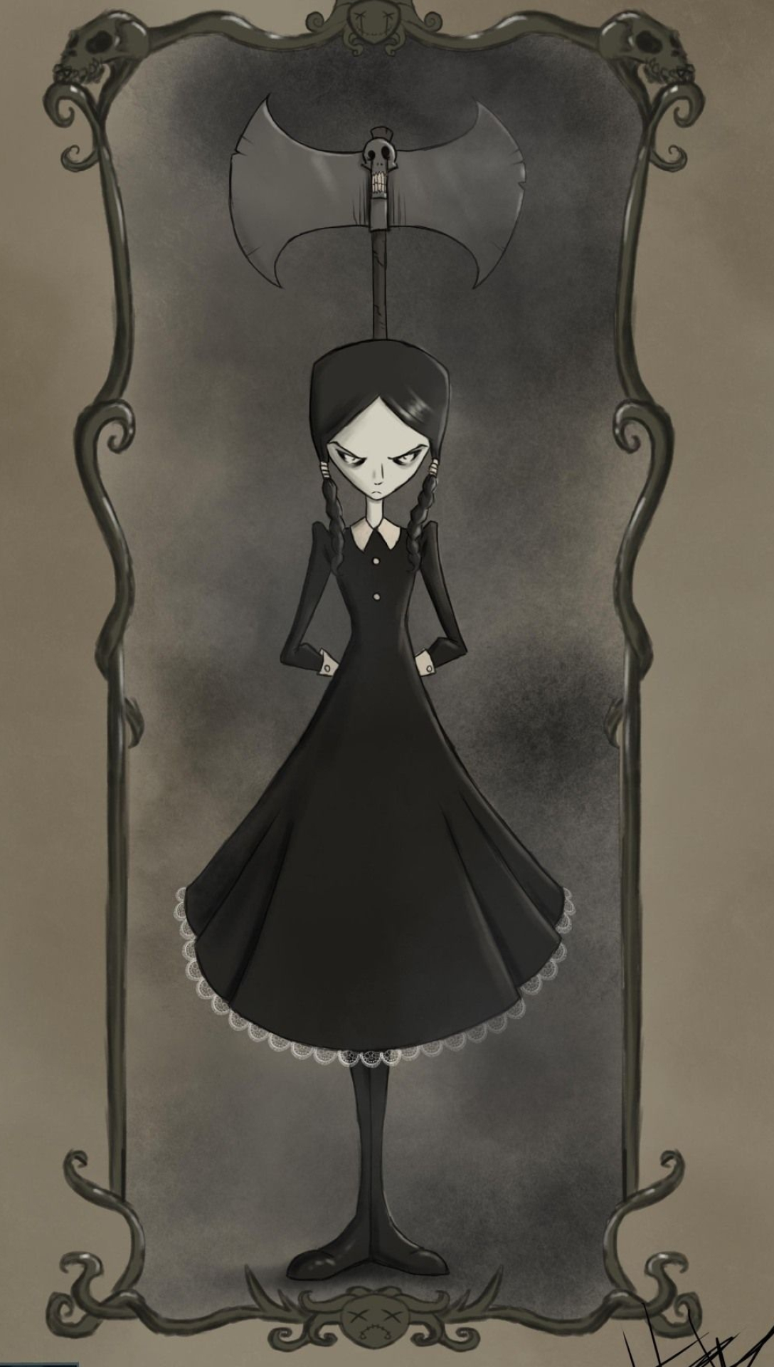 Wednesday Addams, Darkly whimsical, Charles Addams' creation, Pop culture icon, 1090x1920 HD Phone