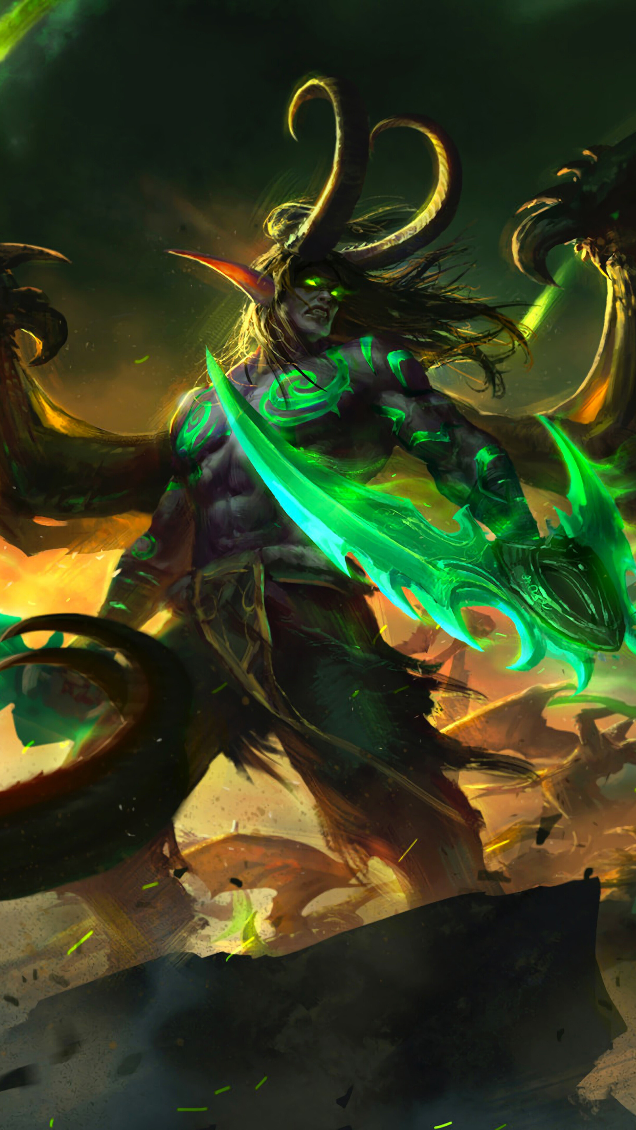 Illidan Stormrage, Betrayer, Night elf, Dark transformation, 2160x3840 4K Phone