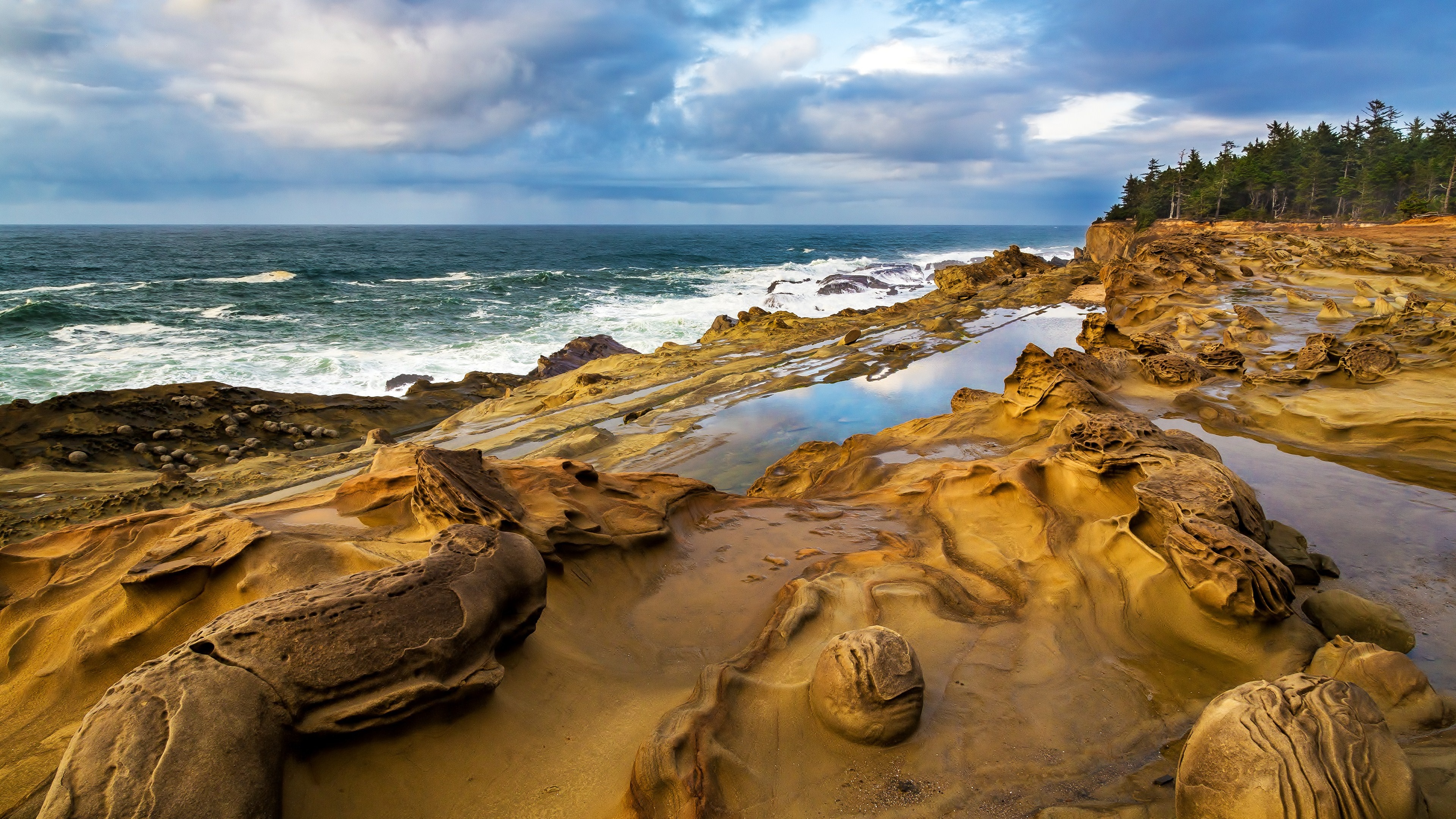 Beach Rocks, Ocean Landscape Wallpaper, 3840x2160 4K Desktop