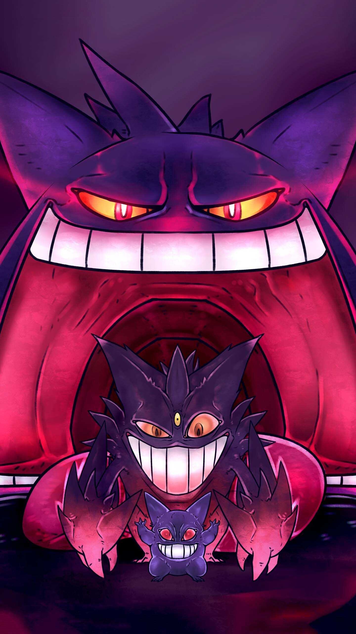 Mega Gengar wallpaper, Ghostly presence, Dark and Poison types, Haunter evolution, 1440x2560 HD Phone