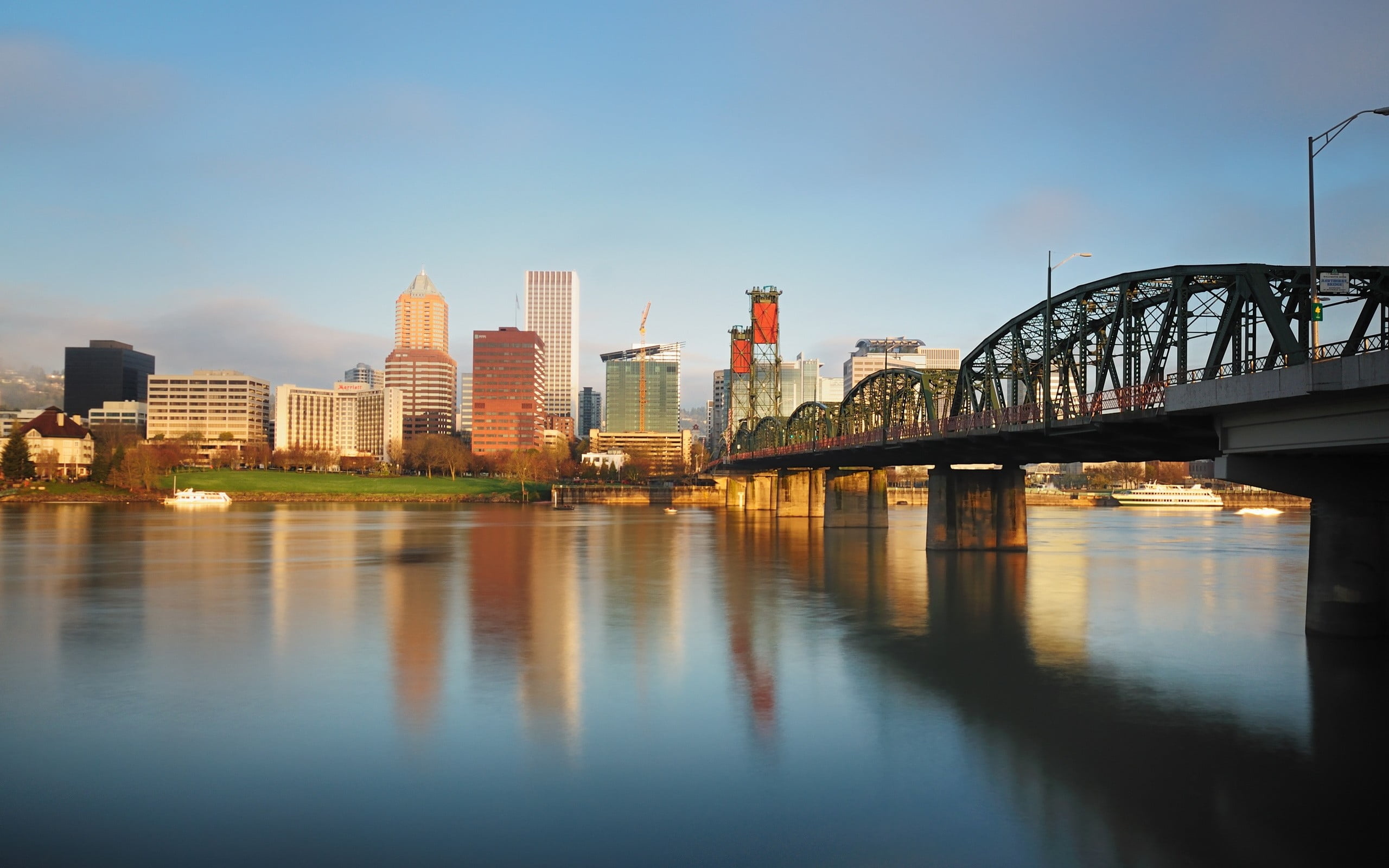 Portland Skyline, Bridge architecture, Gray concrete, USA wallpaper, 2560x1600 HD Desktop