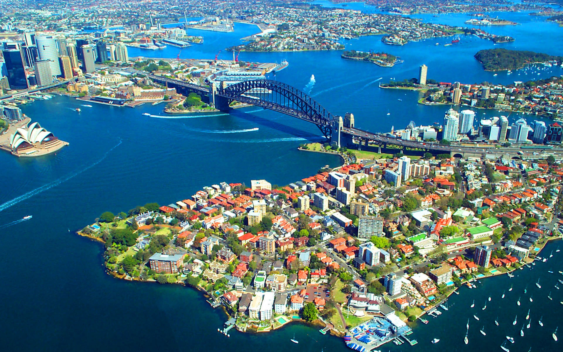 Aerial view, Sydney Harbor Bridge Wallpaper, 1920x1200 HD Desktop