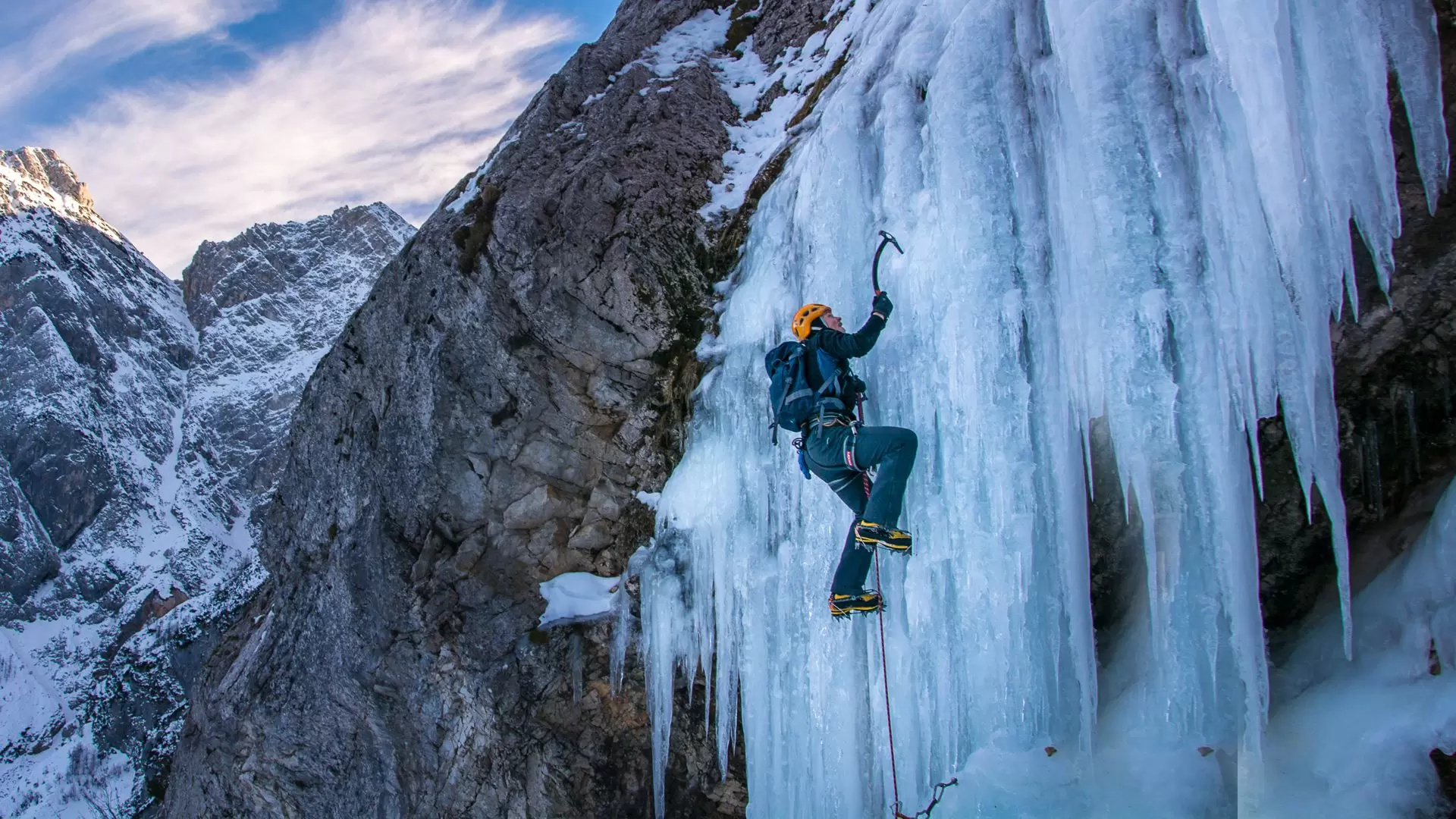 Frozen waterfalls in Slovenia, Ice climbing delights, Slovenian Alps, Outdoor adventures, 1920x1080 Full HD Desktop