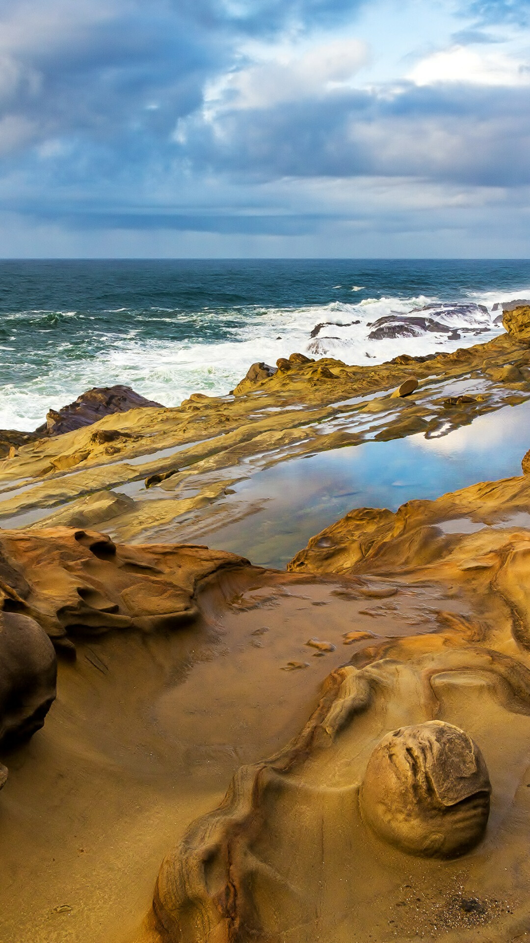 Stone beach waves, Captivating coastline, Oceanic splendor, Nature's glory, 1080x1920 Full HD Phone