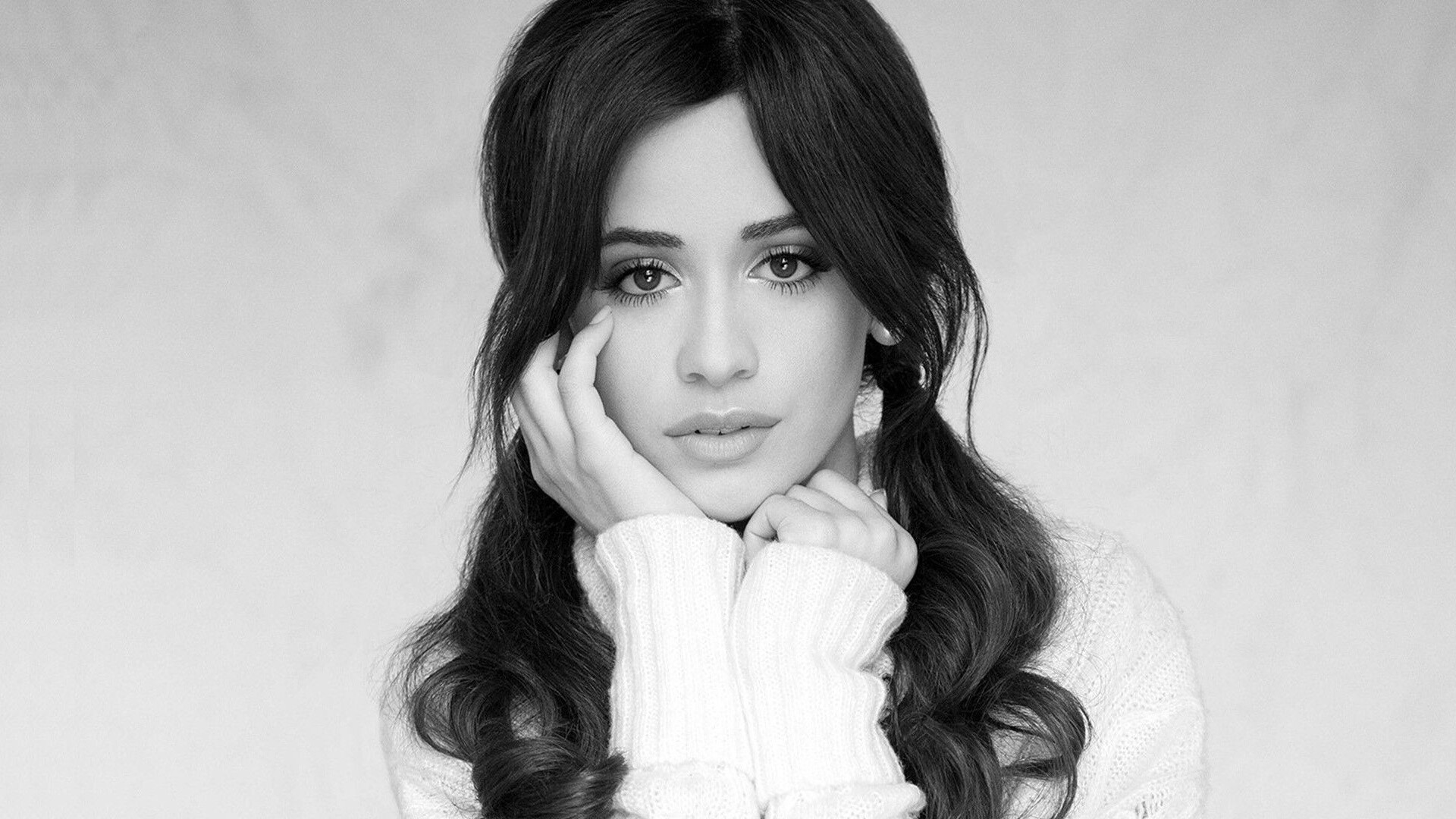 Camila Cabello, Monochrome wallpaper, Cute, 1920x1080 Full HD Desktop