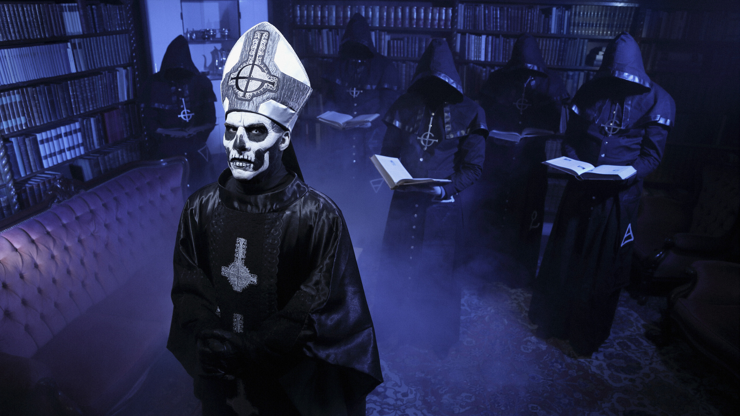 Ghost Band, Swedish papa emeritus II, Doom metal, Eerie atmosphere, 2560x1440 HD Desktop