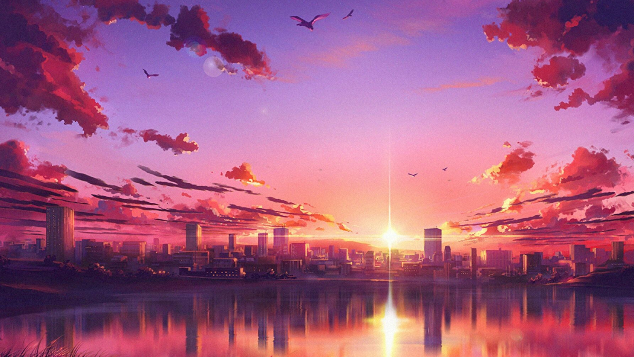 4K anime sunset, Dramatic scenery, Artistic masterpiece, Anime background, 2200x1240 HD Desktop