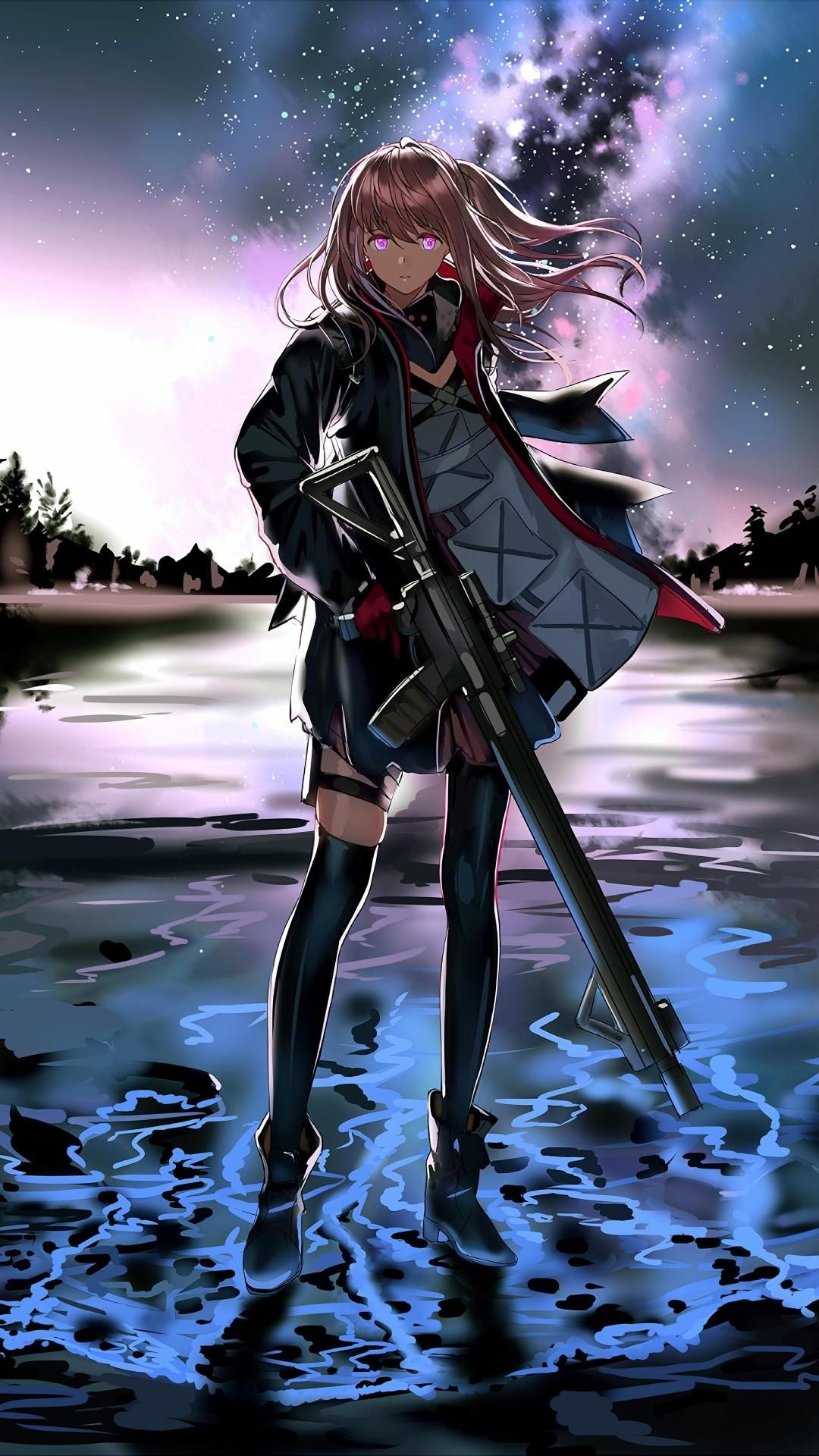 Girls' Frontline, Night sky, Cute anime girl, Anime warrior, 1080x1920 Full HD Phone