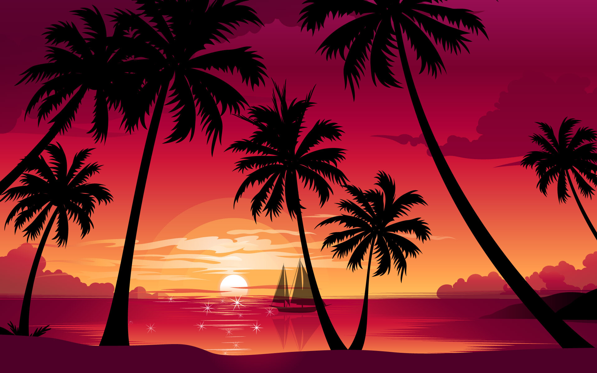 Spectacular sunset, Palm tree oasis, Mesmerizing beauty, Nature's masterpiece, 1920x1200 HD Desktop