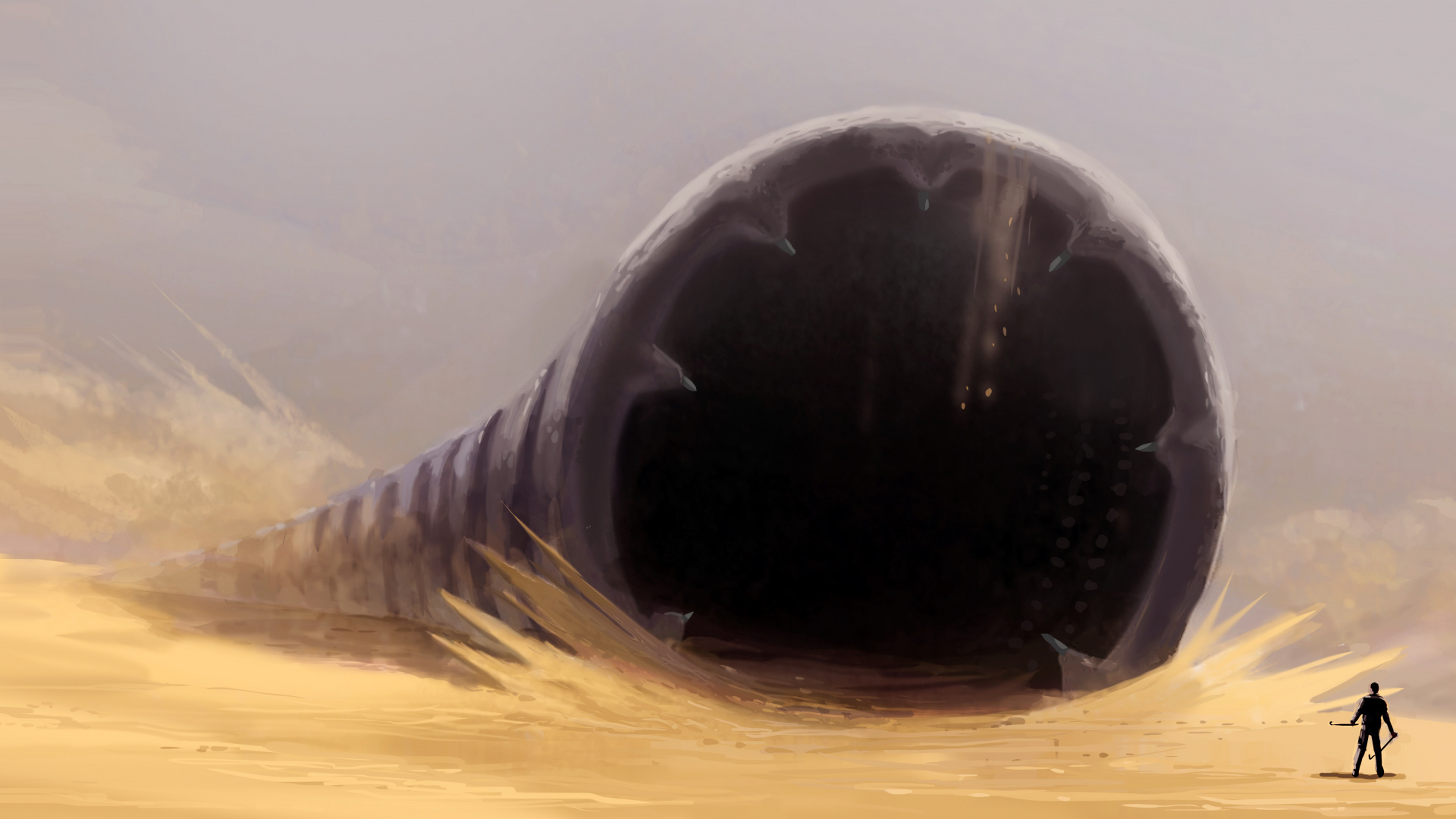 Dune Worm, Sci-fi art, Sand dunes, Free download, 1920x1080 Full HD Desktop