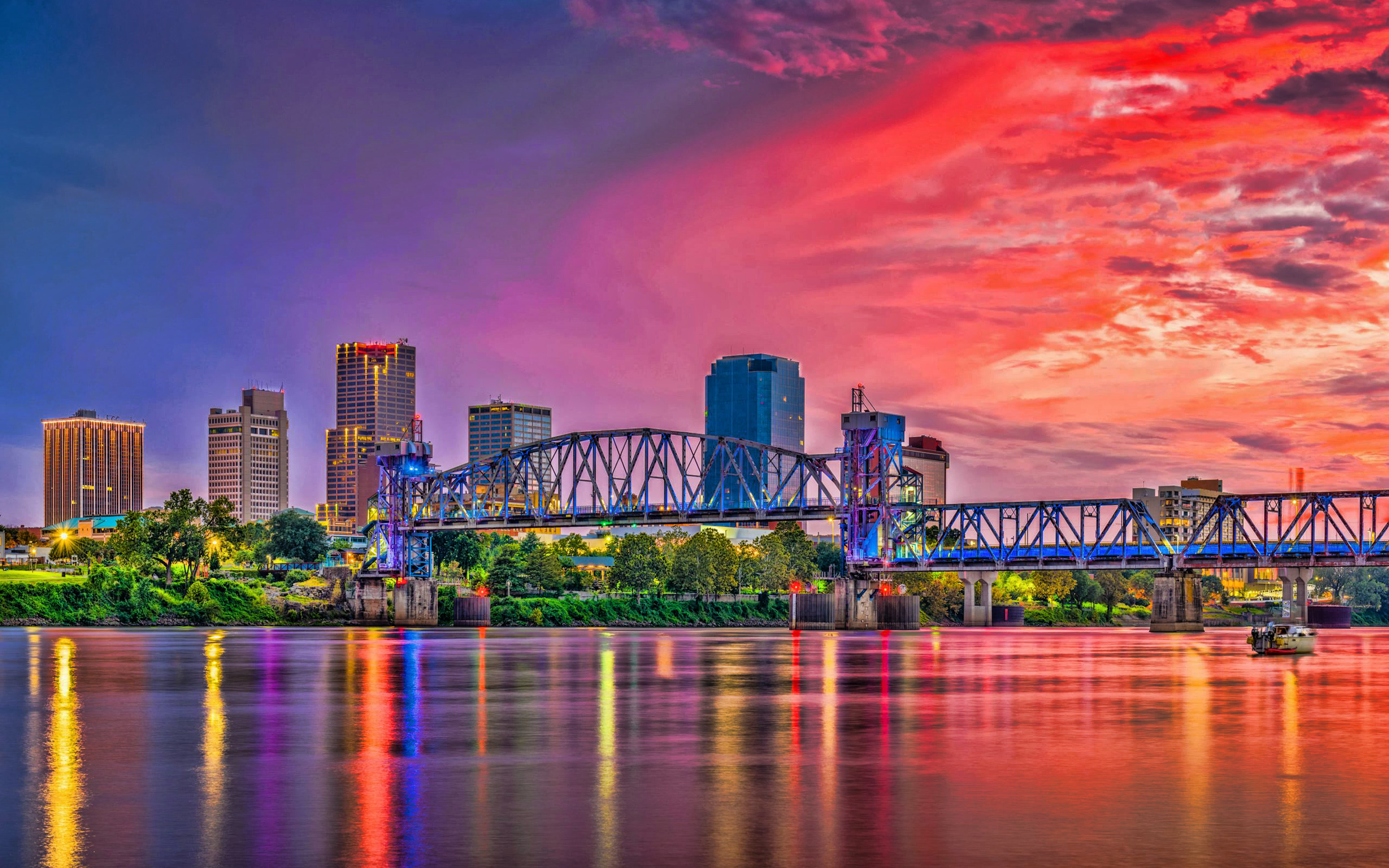 Little Rock city, Evening sunset, Cityscape skyline, Arkansas wallpapers, 2880x1800 HD Desktop