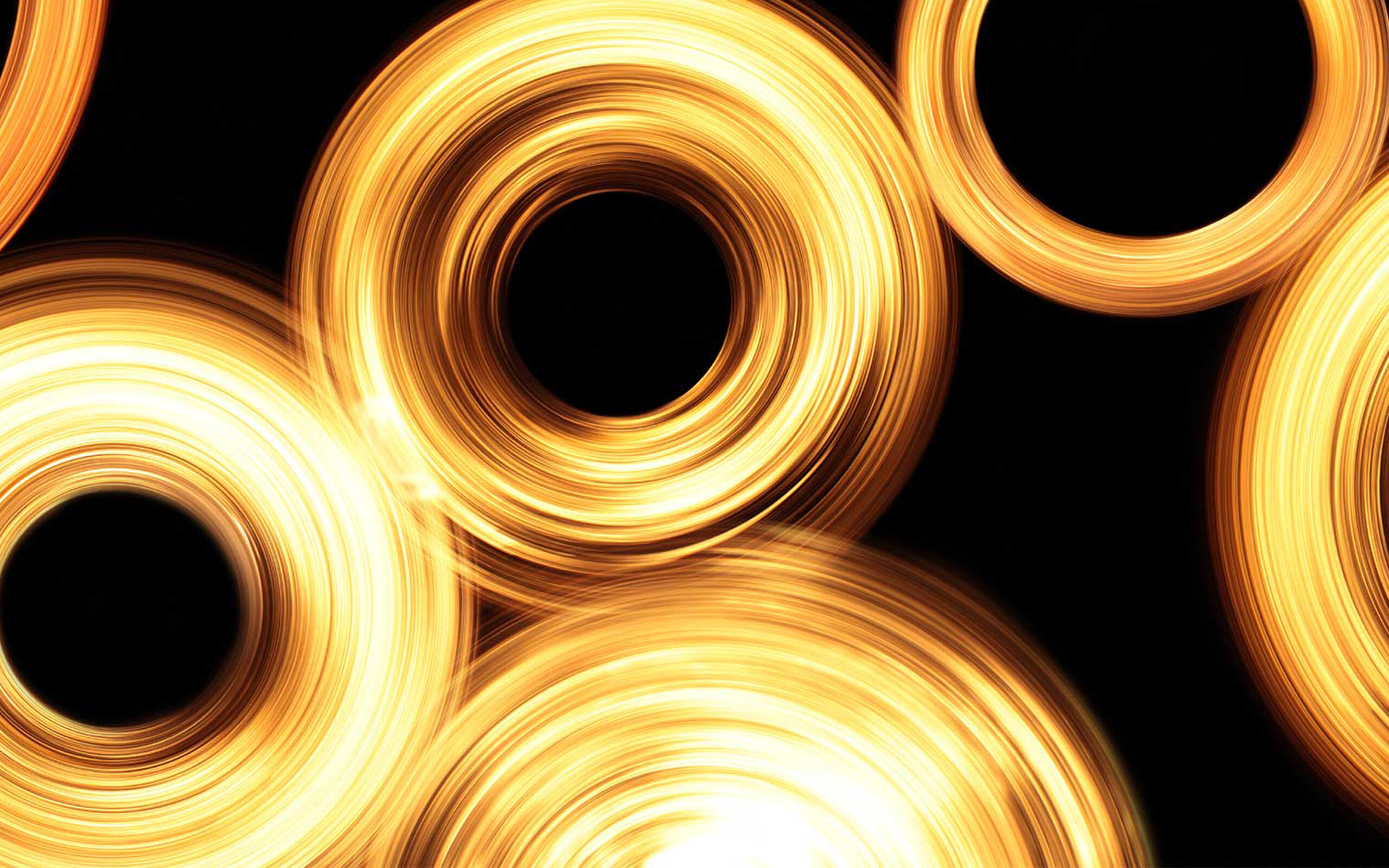 Gold Lights, Black background, Golden lights circles, Neon background, 2560x1600 HD Desktop