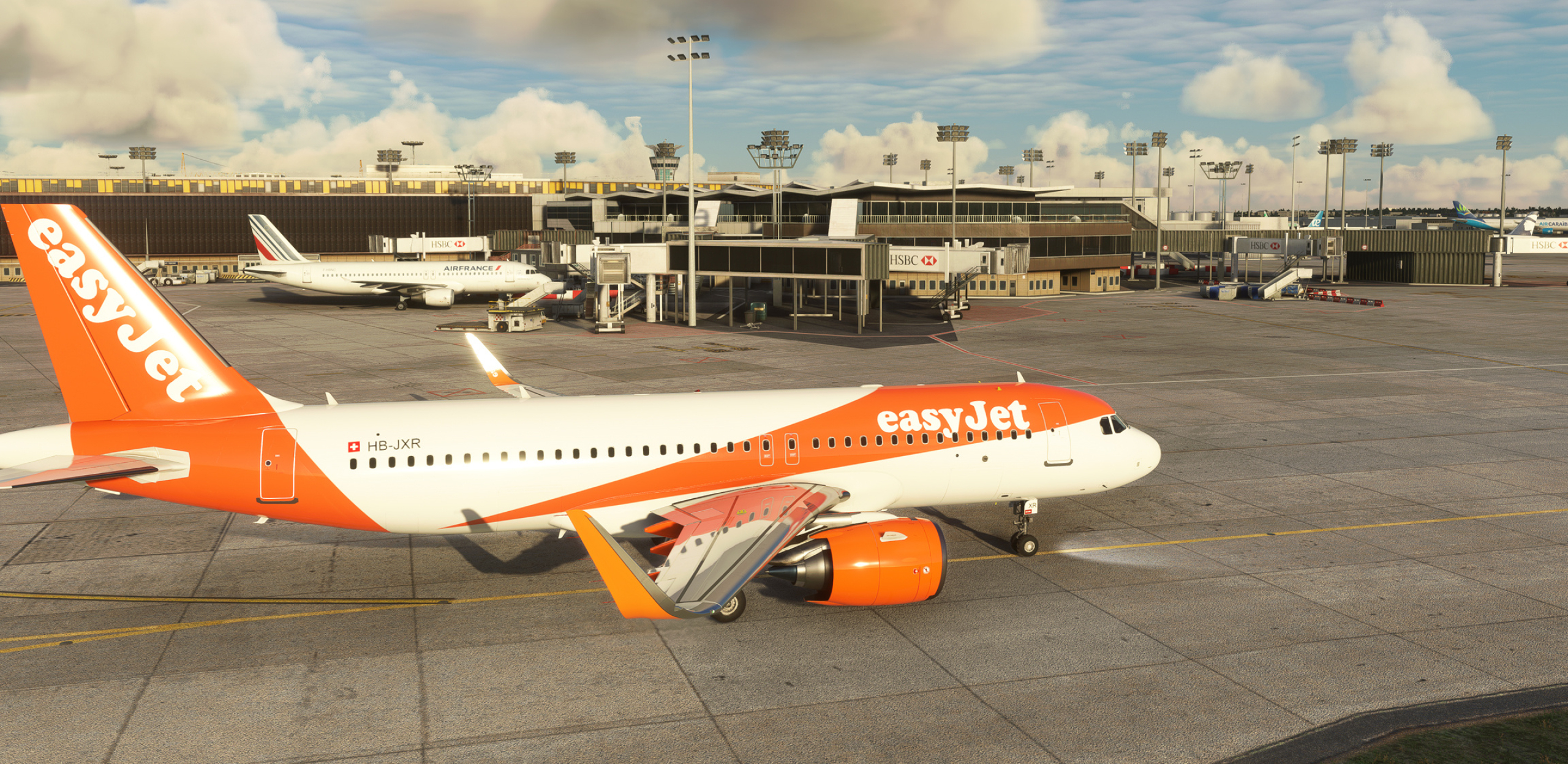 EasyJet Switzerland, Paris Orly to London Gatwick, Avsim screen shots, Travel community, 2560x1250 Dual Screen Desktop