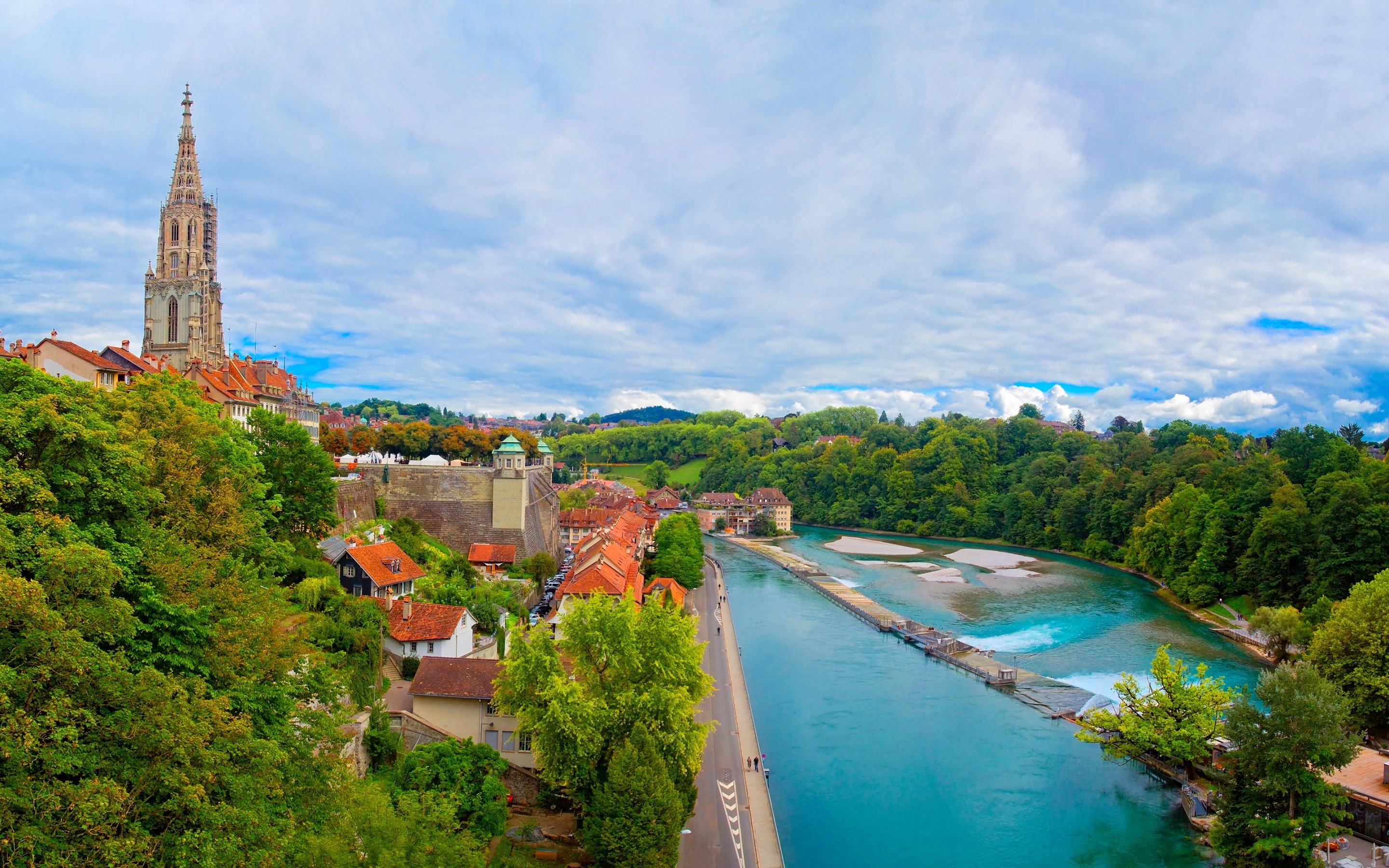 Bern, Switzerland, City panorama, Historic cathedral, 2880x1800 HD Desktop