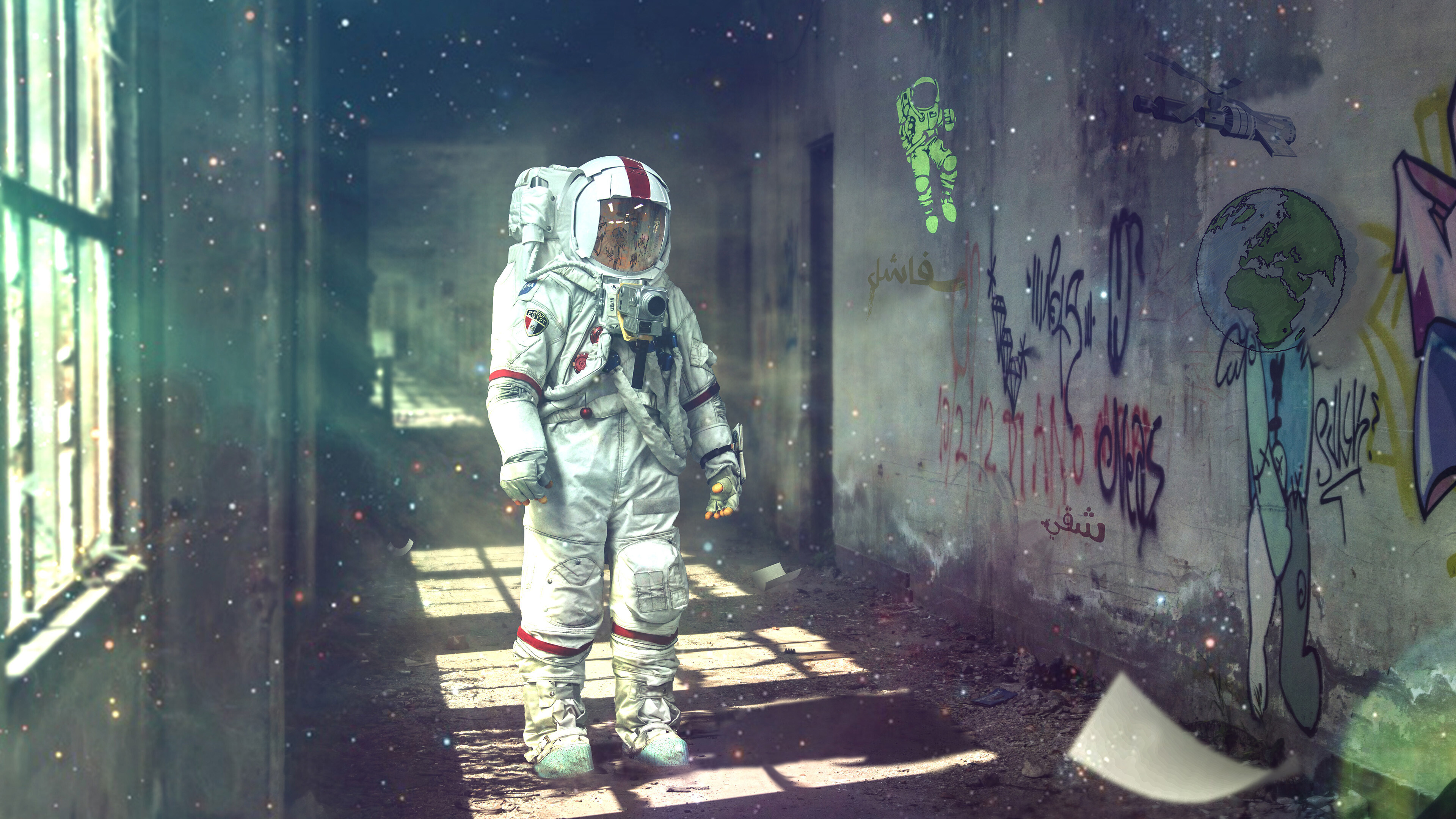 Abandoned school, Astronauts Wallpaper, 3840x2160 4K Desktop