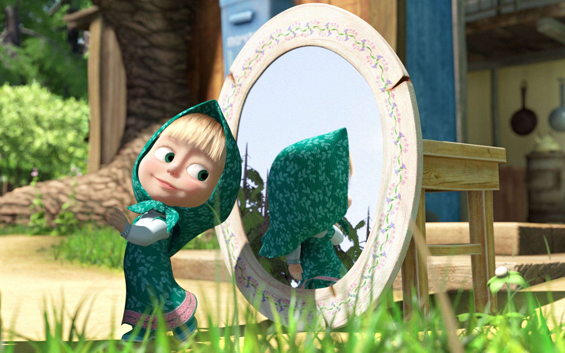 Masha and the Bear, Mirror reflection, Macbook background, Desktop perfection, 1920x1200 HD Desktop