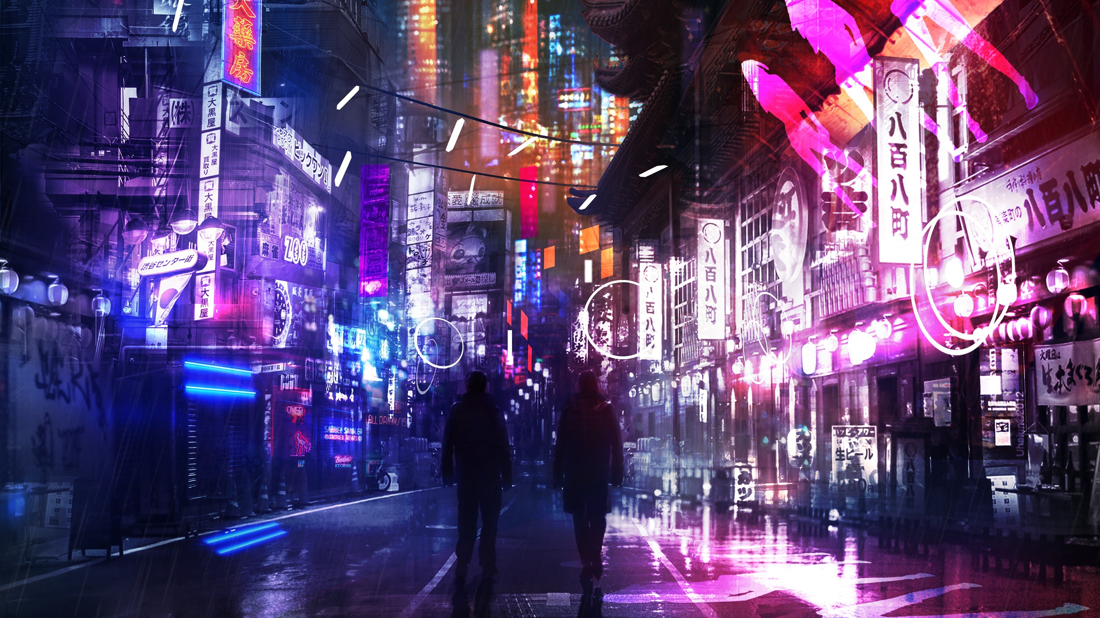 Anime cityscape, Futuristic neon, Vibrant colors, Cyberpunk vibes, 3840x2160 4K Desktop