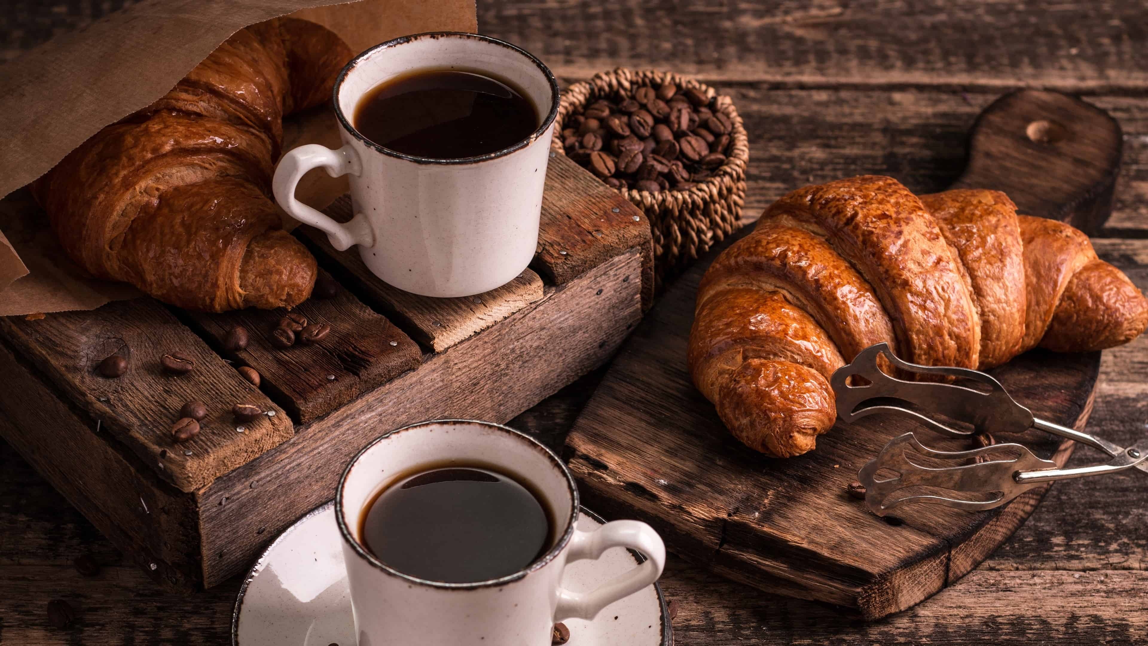 Coffee and croissants, Cafe Wallpaper, 3840x2160 4K Desktop