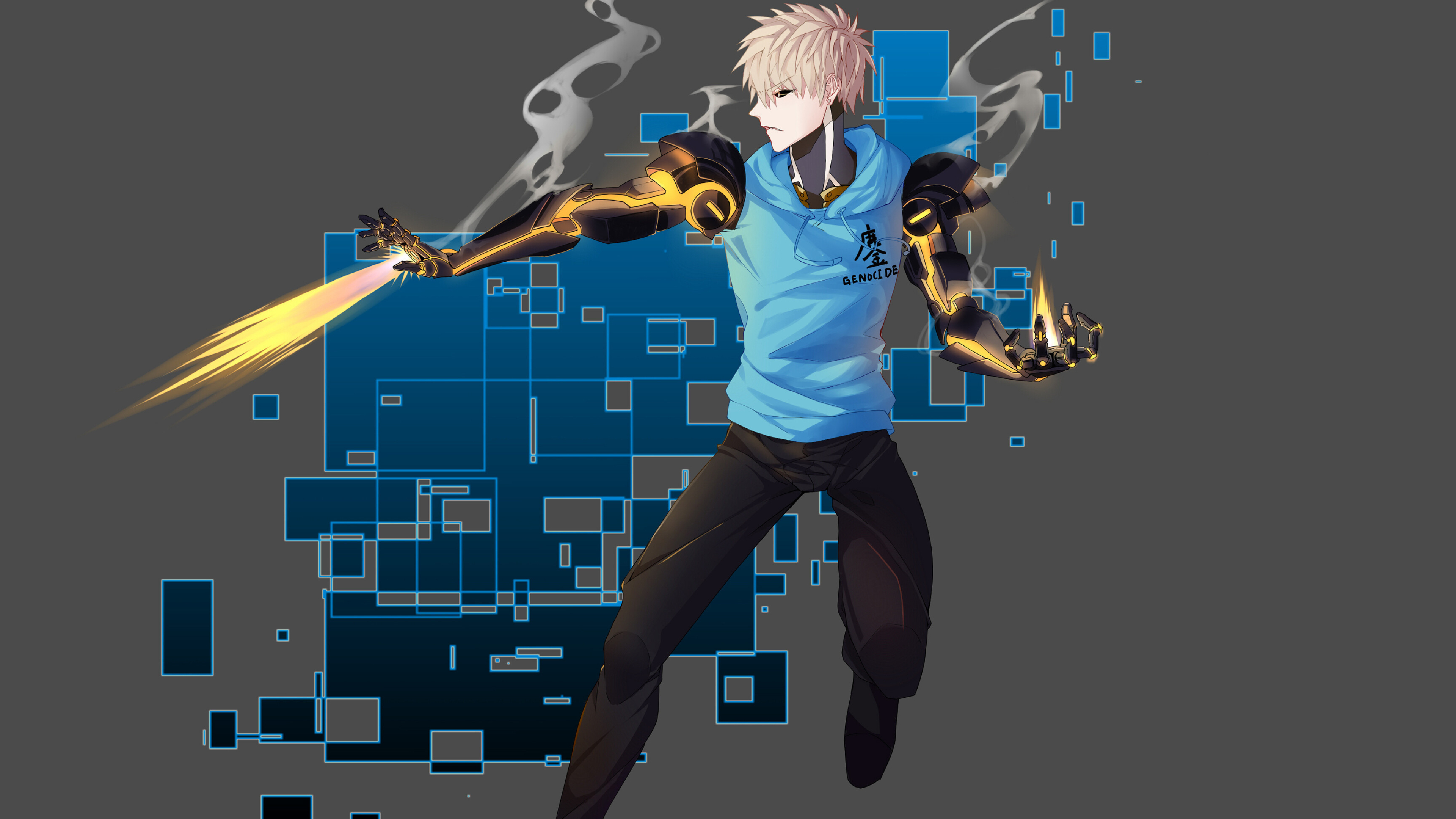 Genos, One Punch Man, Shooting fire, Anime wallpapers, 3840x2160 4K Desktop