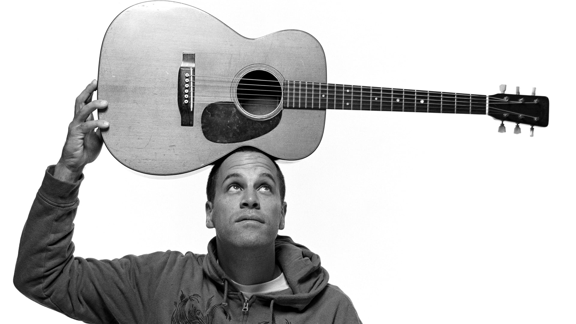 Jack Johnson music, Gray scale photo, Acoustic guitar, 1920x1080 Full HD Desktop