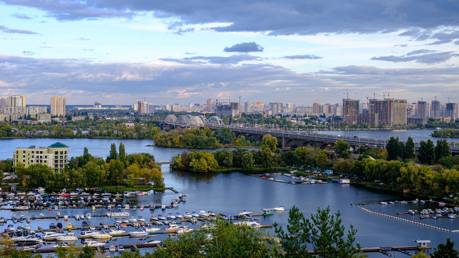 Wallpaper bridge Kiev, City river view, Stunning background, Urban beauty, 1920x1080 Full HD Desktop