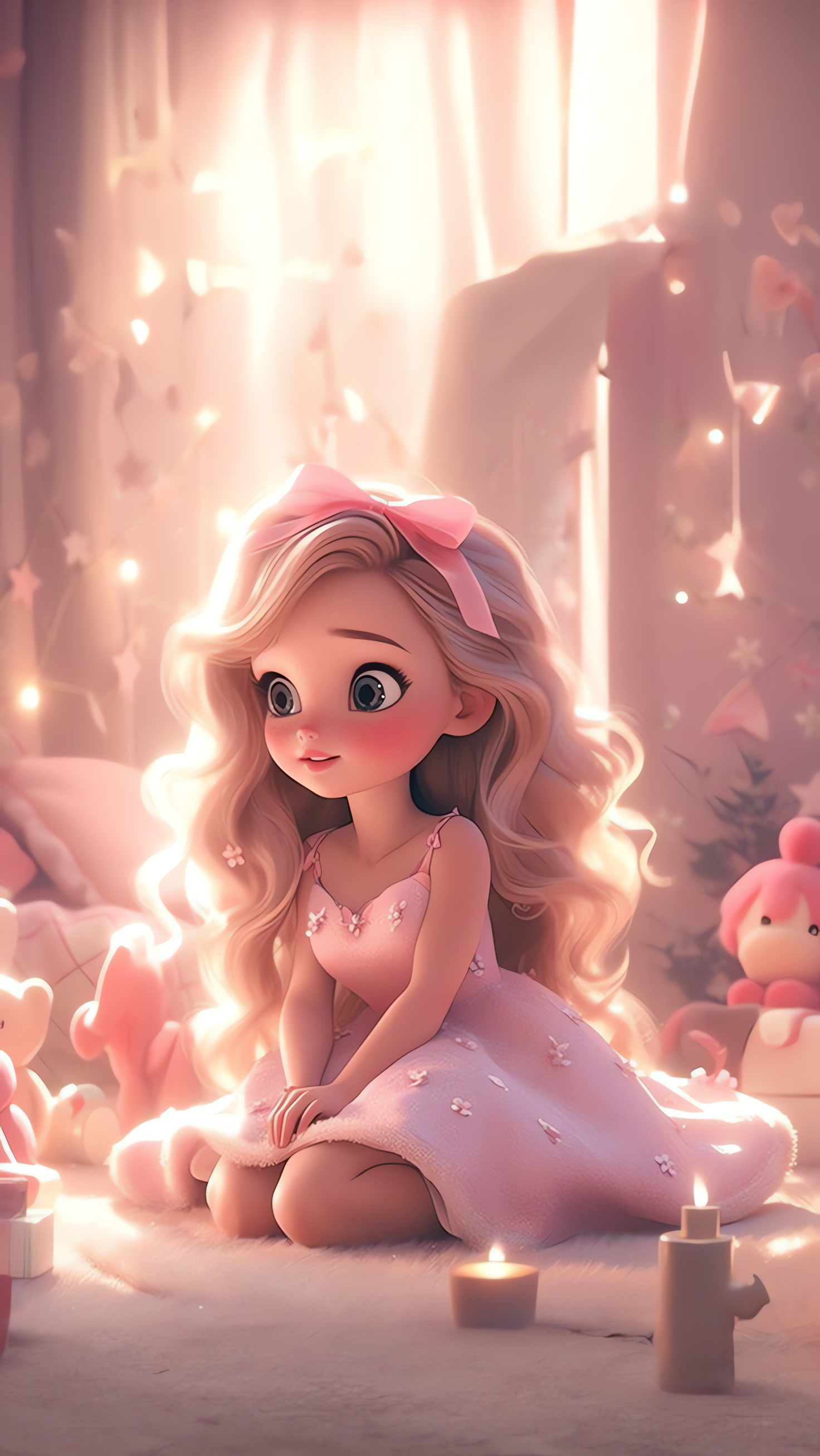 Little Princess, Pink Background, AI-Image, Phone Wallpaper