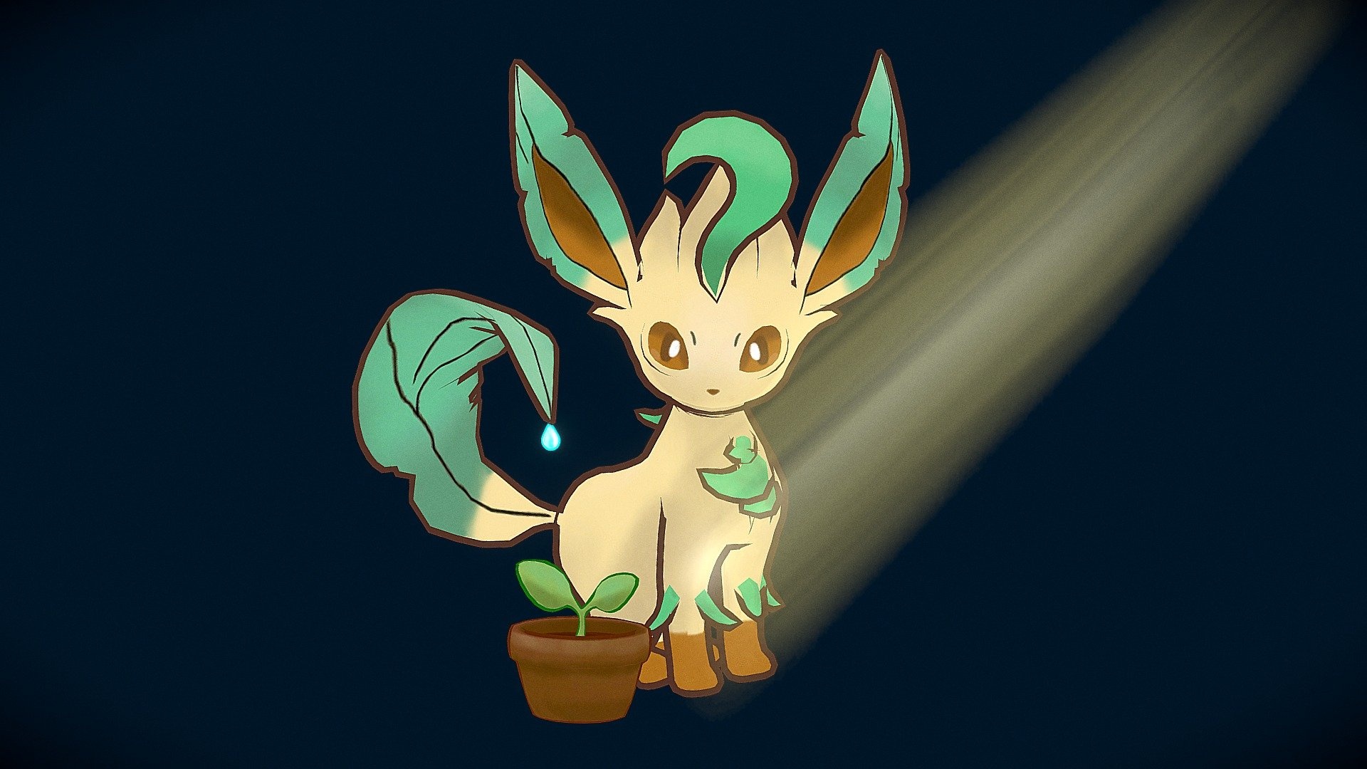 Pokemon Leafeon, Royalty-free, 3D model, 1920x1080 Full HD Desktop