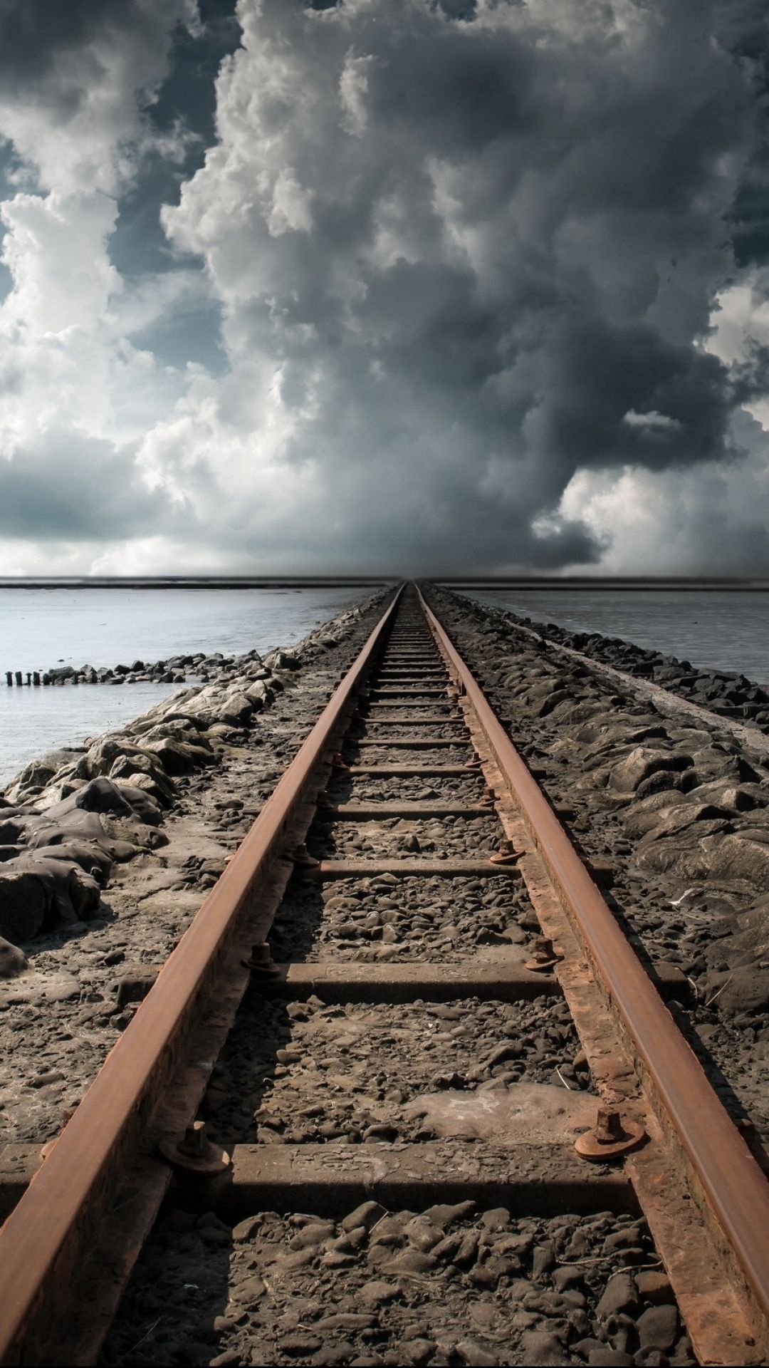 Railway Line, Railroad Stones, Sunset Clouds, 1080x1920 Full HD Phone