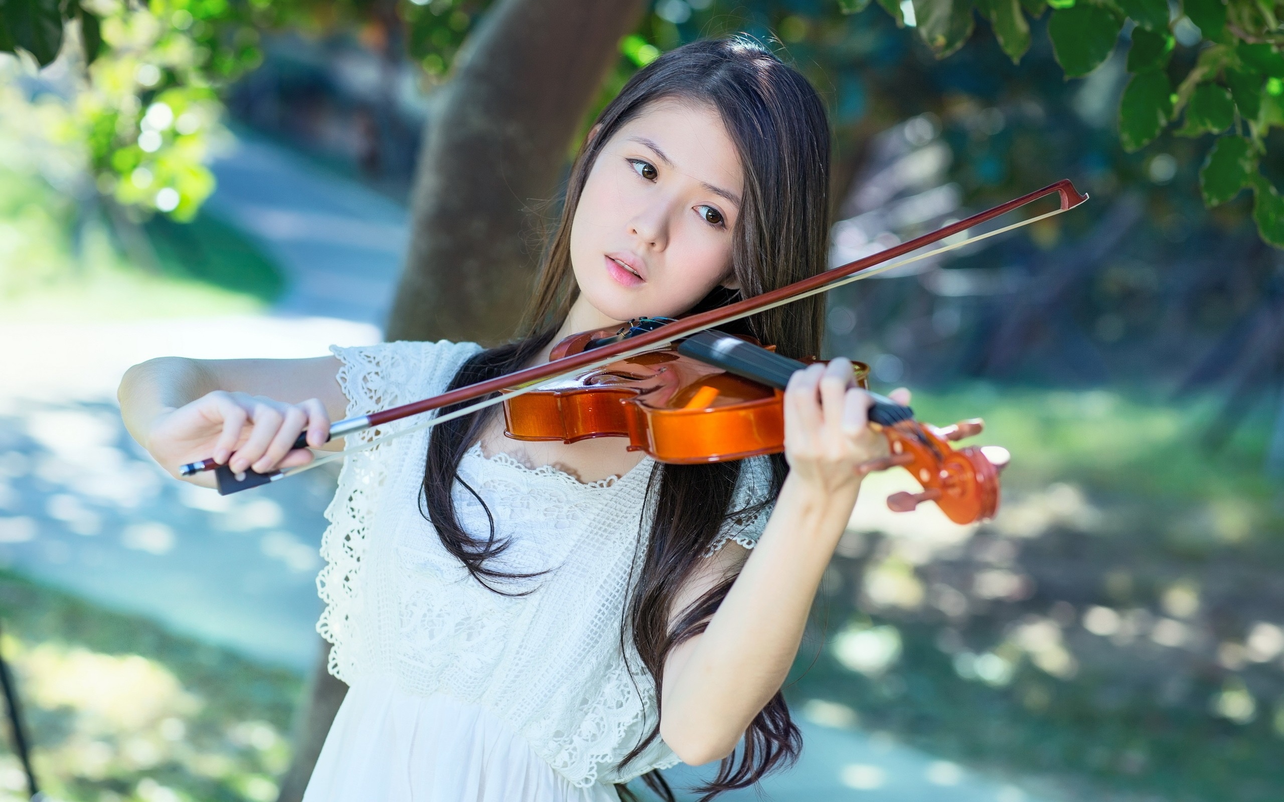 White dress Asian girl, Violin music, 1920x1200 resolution, Girls wallpaper, 2560x1600 HD Desktop