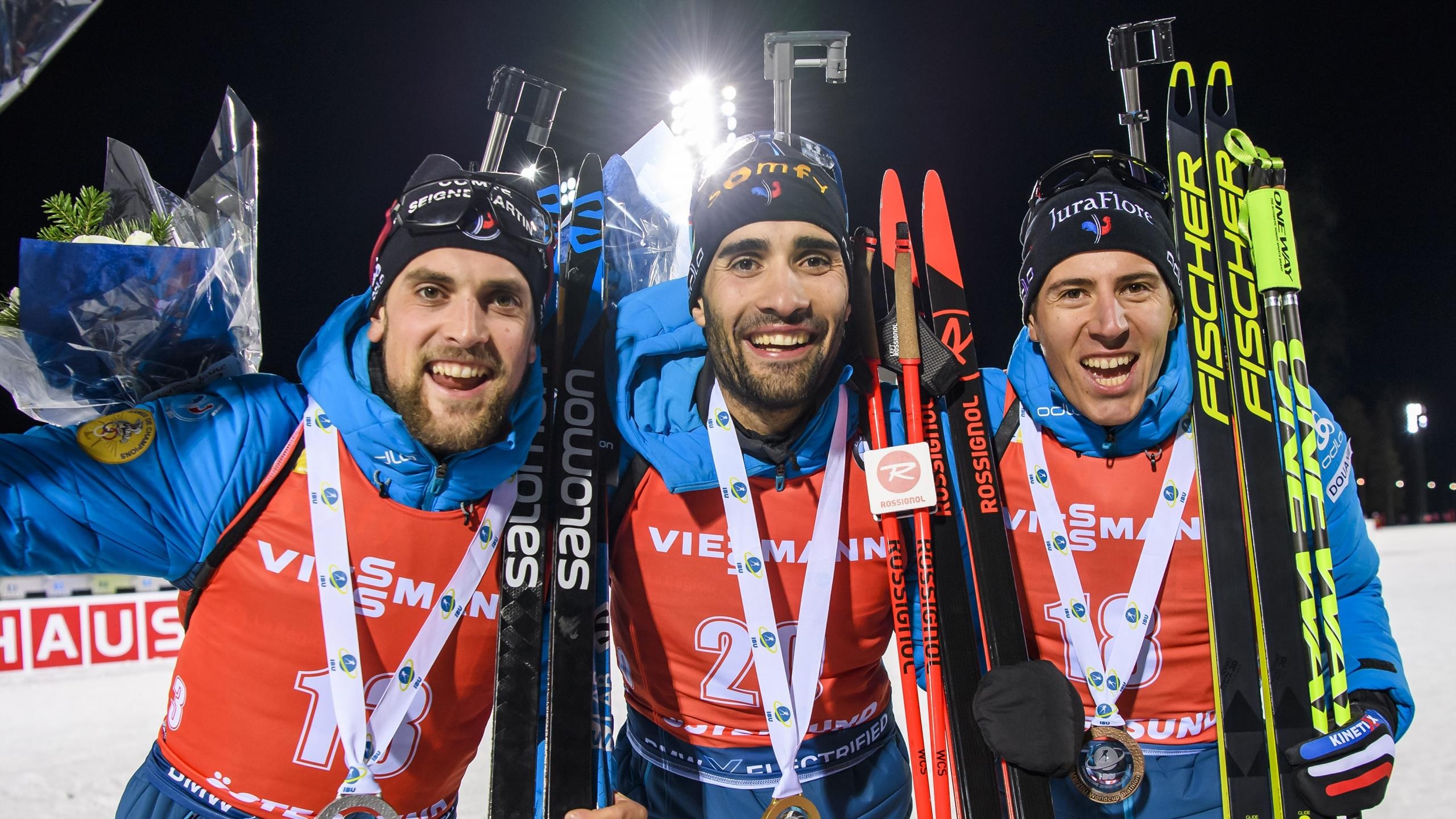 Martin Fourcade and Quentin Fillon Maillet, Simon Desthieux Wallpaper, 2560x1440 HD Desktop