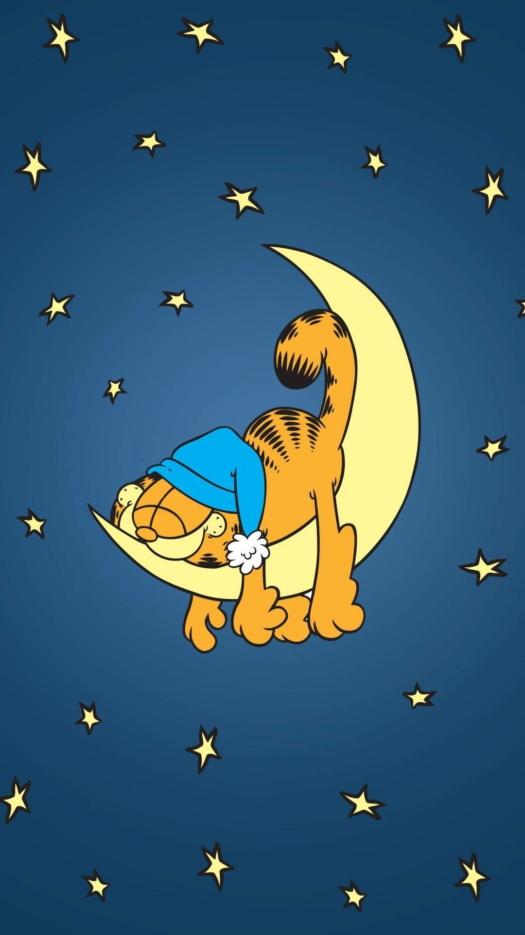 Sleeping on the moon, Garfield Wallpaper, 1080x1920 Full HD Phone