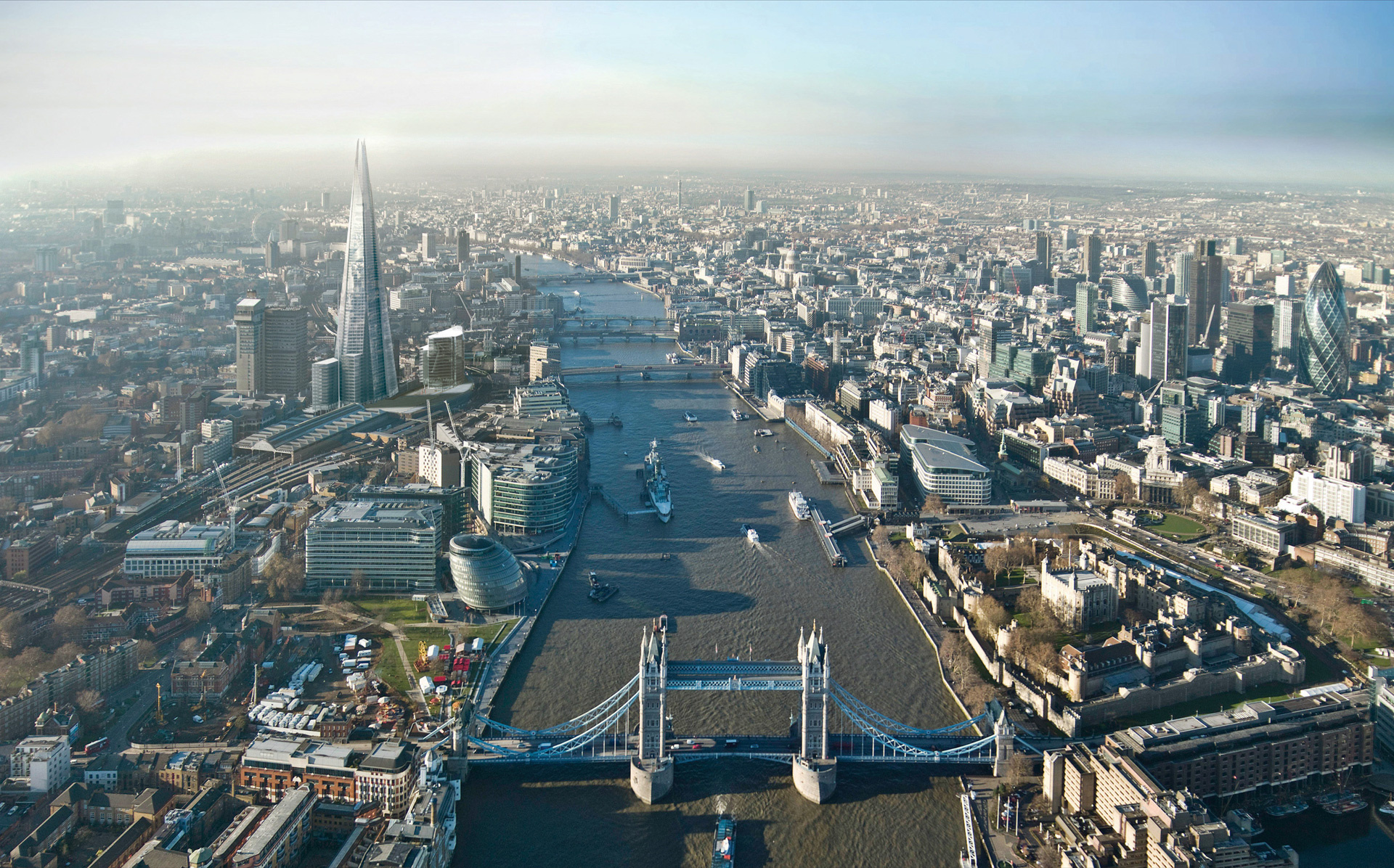 The Shard, London bridge, Aerial photography, NASA wallpaper, 1920x1200 HD Desktop