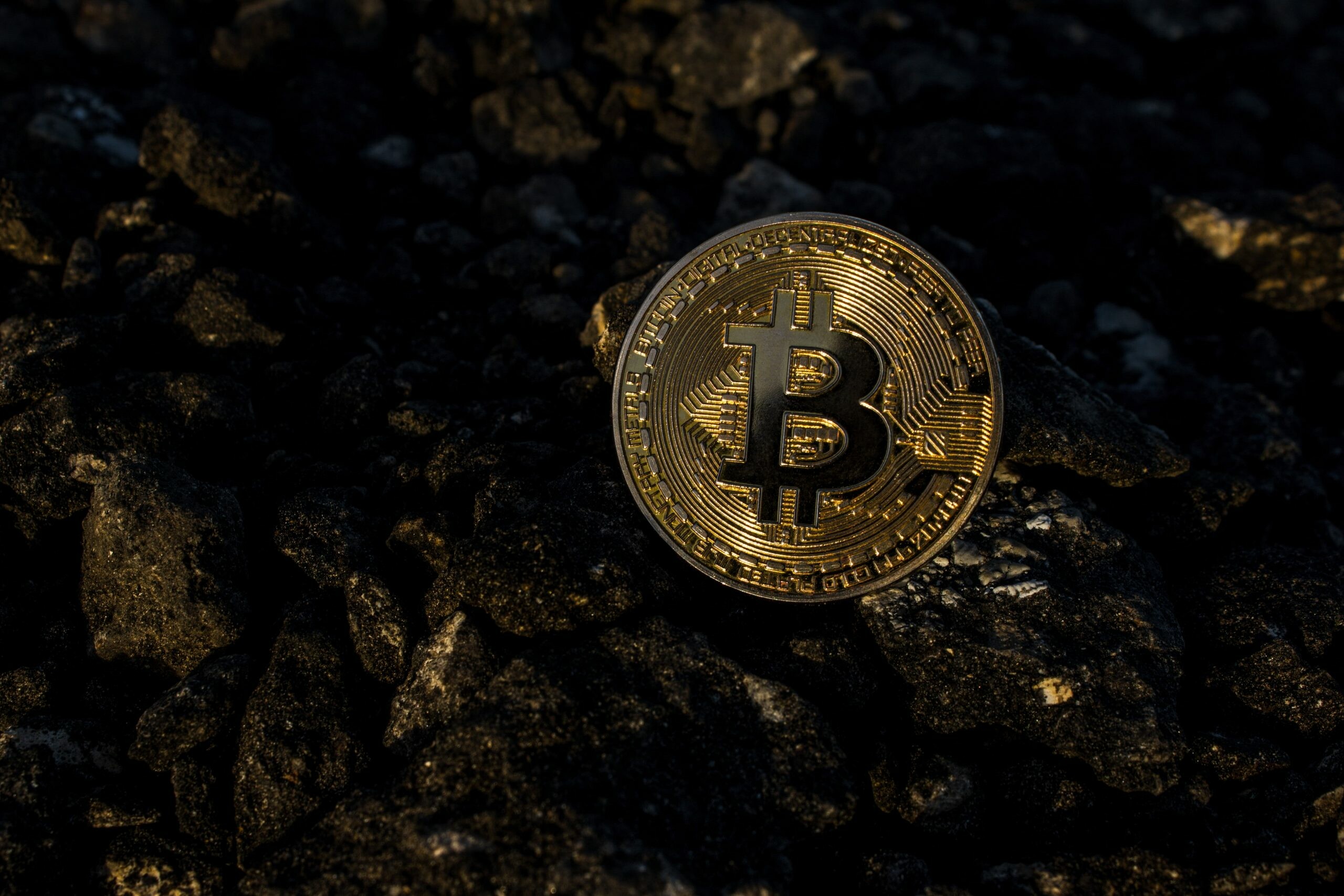 Bitcoin on soil pavement, Cryptocurrency finance, Wallpaper aesthetic, Digital concept, 2560x1710 HD Desktop