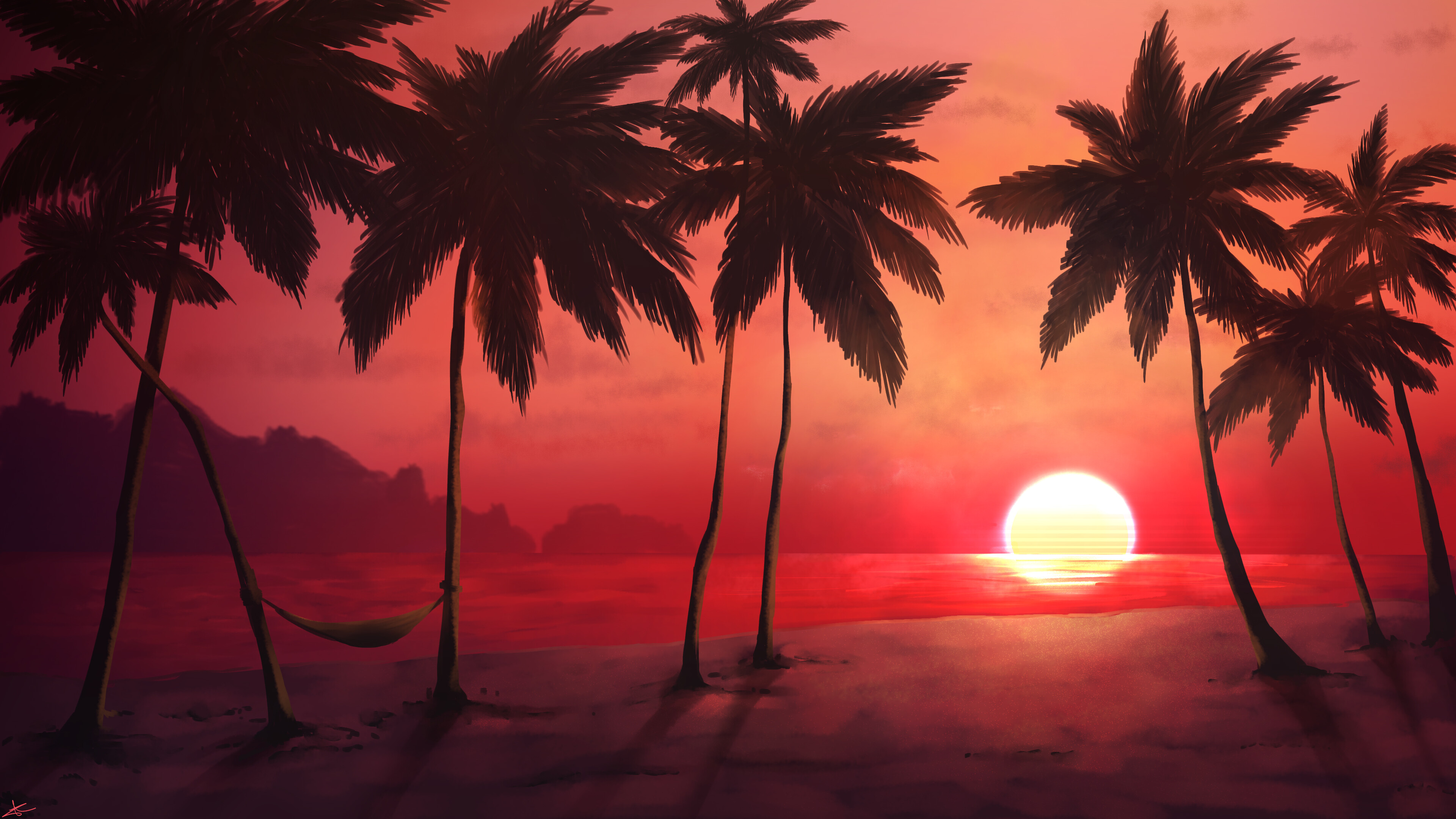 Tropical trees silhouette, 4K sunset wallpaper, Warm dawn, Nature's beauty, 3840x2160 4K Desktop