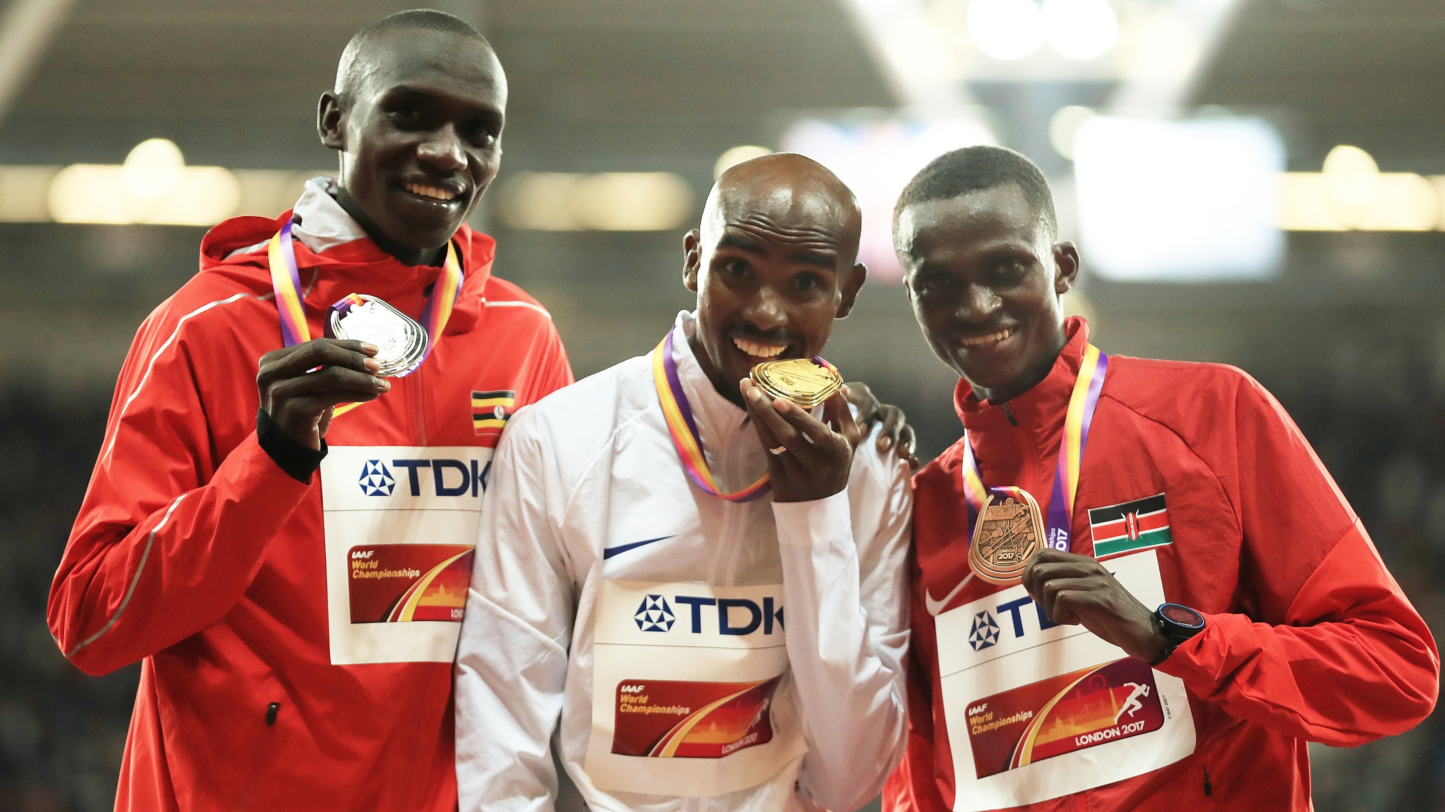 Joshua Cheptegei and Mo Farah, Paul Kipngetich Tanui Wallpaper, 4700x2650 4K Desktop