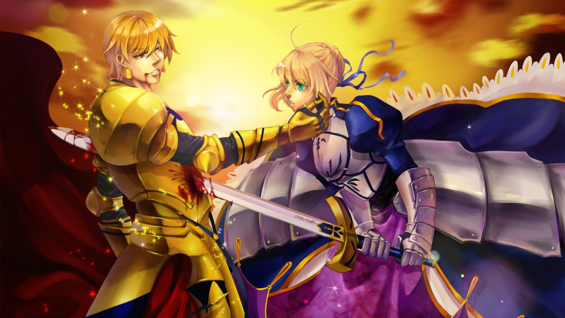 Fate Zero Gilgamesh, Saber sword fight, Widescreen wallpapers, 1920x1080 Full HD Desktop