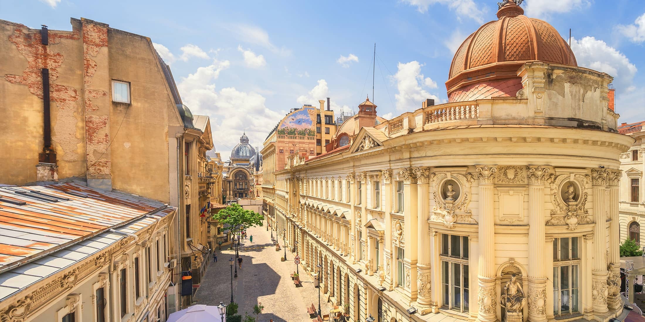 Bucharest Old Town, Romania Wallpaper, 2200x1100 Dual Screen Desktop