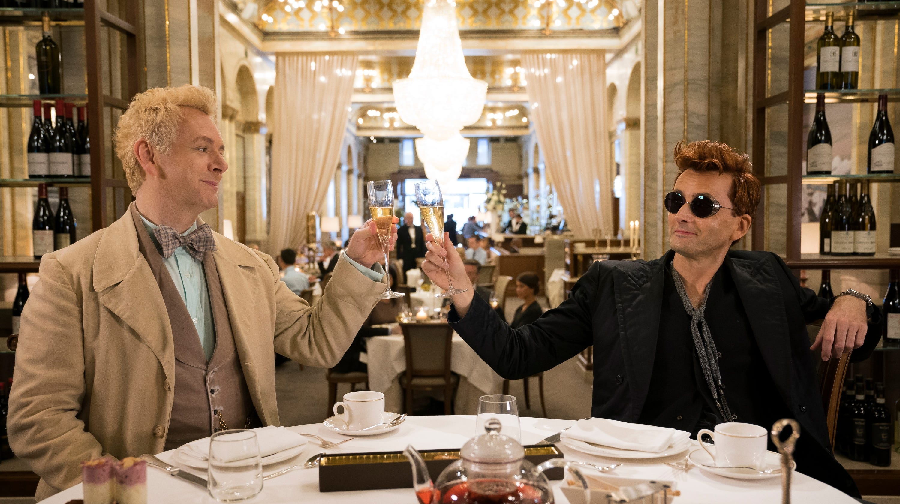 Good Omens, Aziraphale and Crowley, David Tennant and Michael Sheen, Striking wallpaper, 3000x1680 HD Desktop