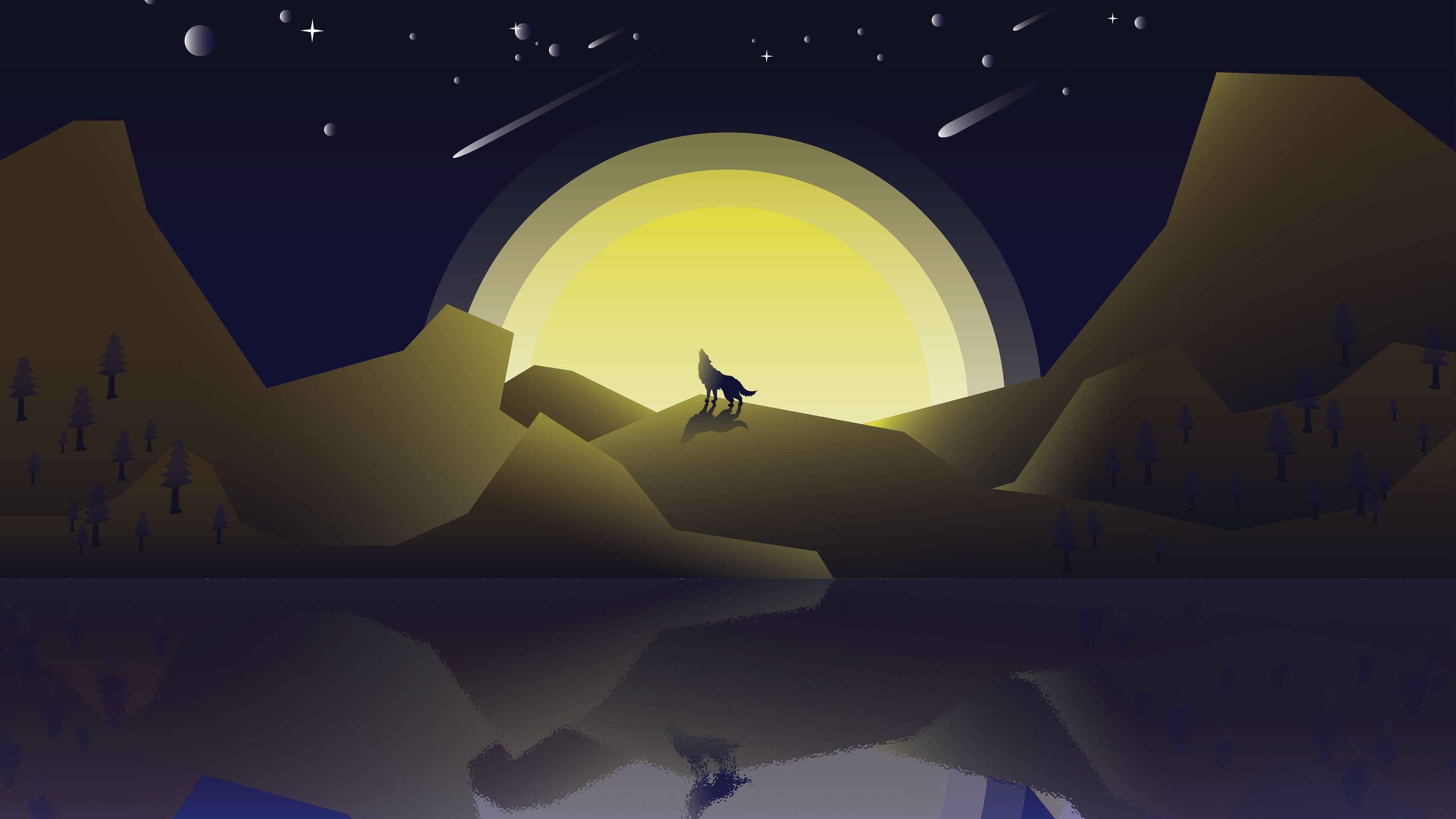 Wolf howling in 4K, Minimalistic wallpaper, Captivating artwork, Evocative imagery, 3840x2160 4K Desktop