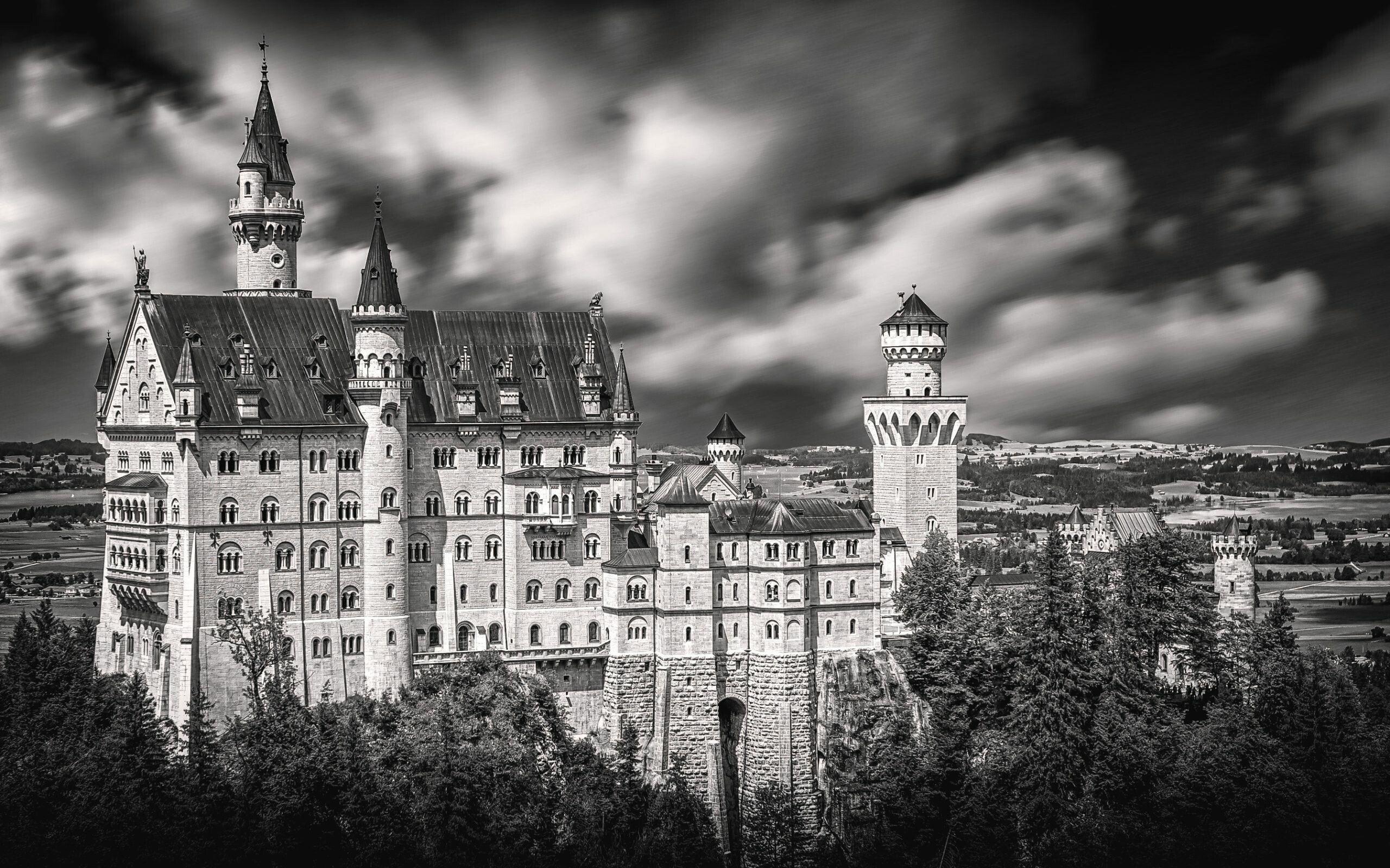 Monochrome, Neuschwanstein Castle Wallpaper, 2560x1600 HD Desktop